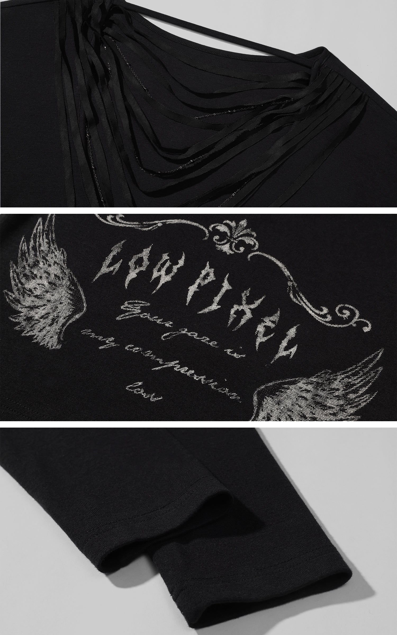 Low pixel バックストラップチェーンディテールフィットロングスリーブTシャツ