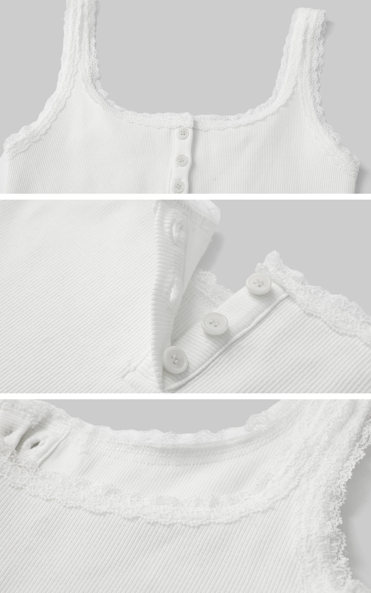 WARDEN EDGE Ribbed Tank Top with Lace and Button Details - PINKPARKS