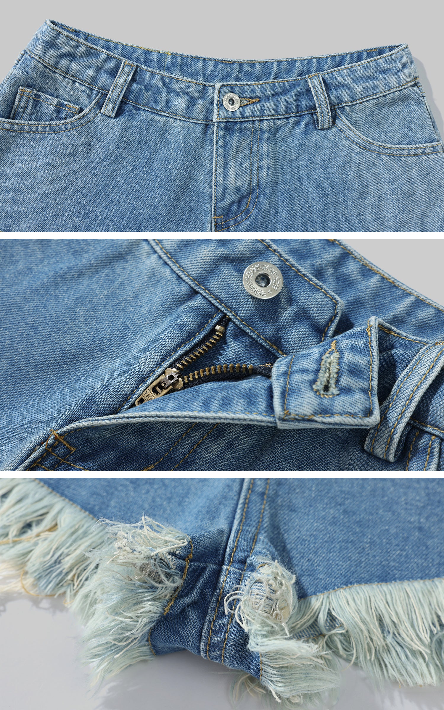 WARDEN EDGE Raw Hem V-Cut Denim Shorts - PINKPARKS