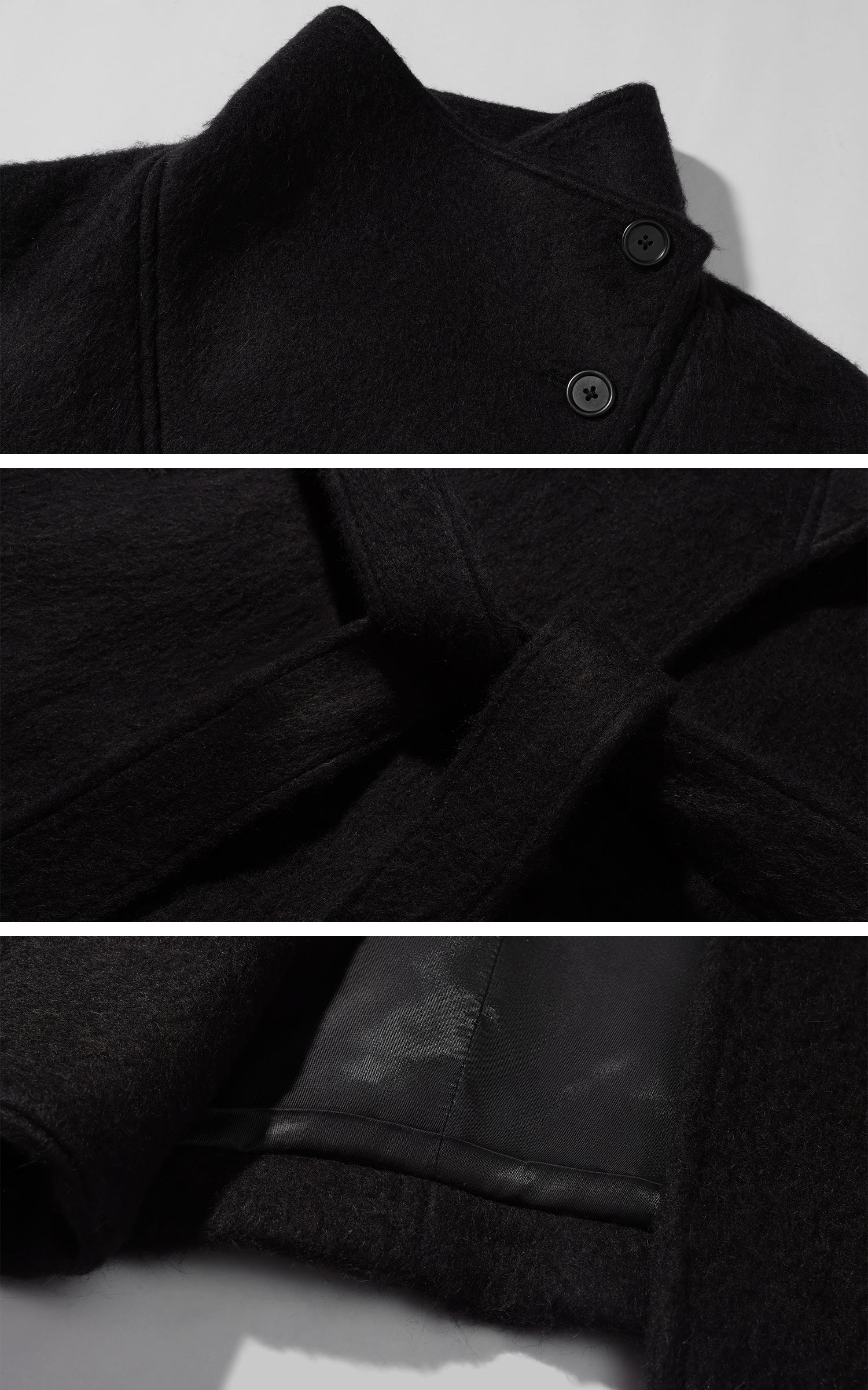 ROVENTE テクスチャードウールコート オーバーサイズラペル付き &amp; タイベルト