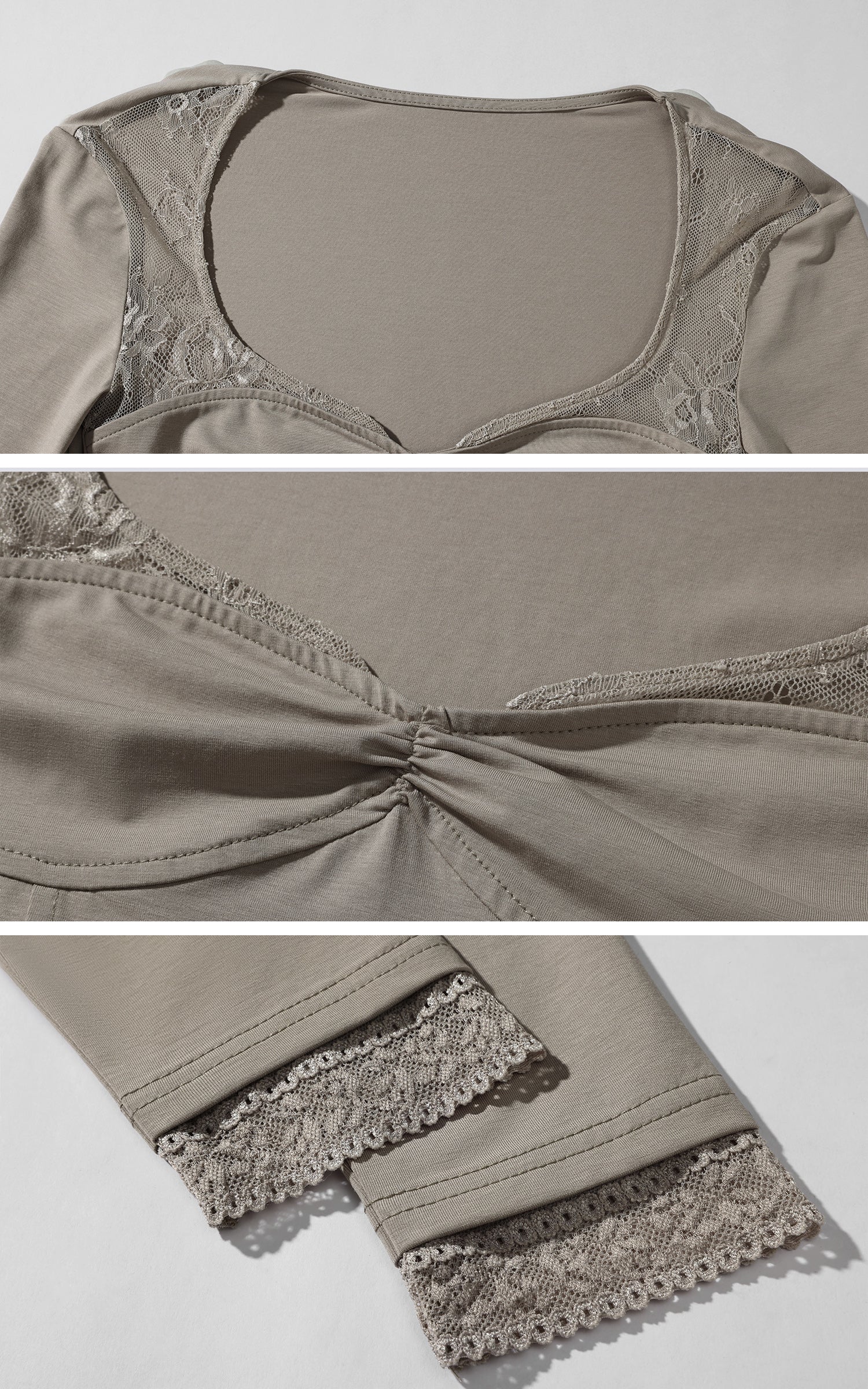 Rase Le Sol レースパネル付きフィット長袖Tシャツ