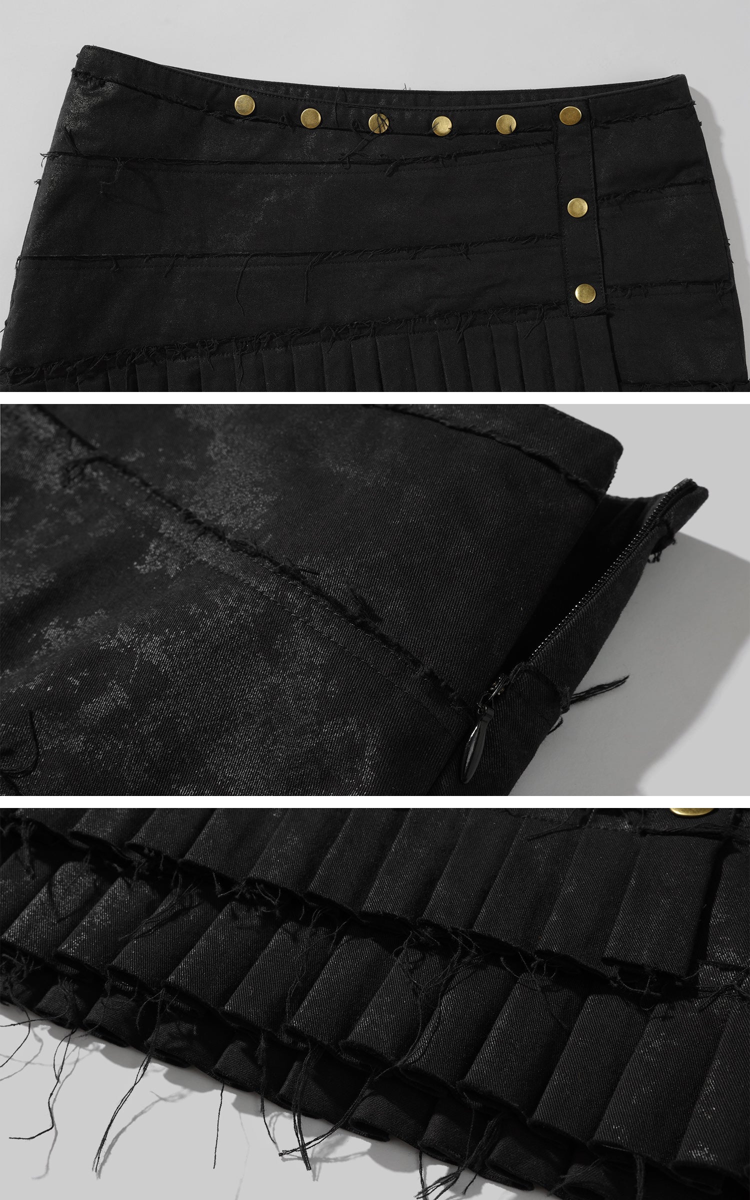 Low pixel ダメージ加工スタッズ付きプリーツミニスカート