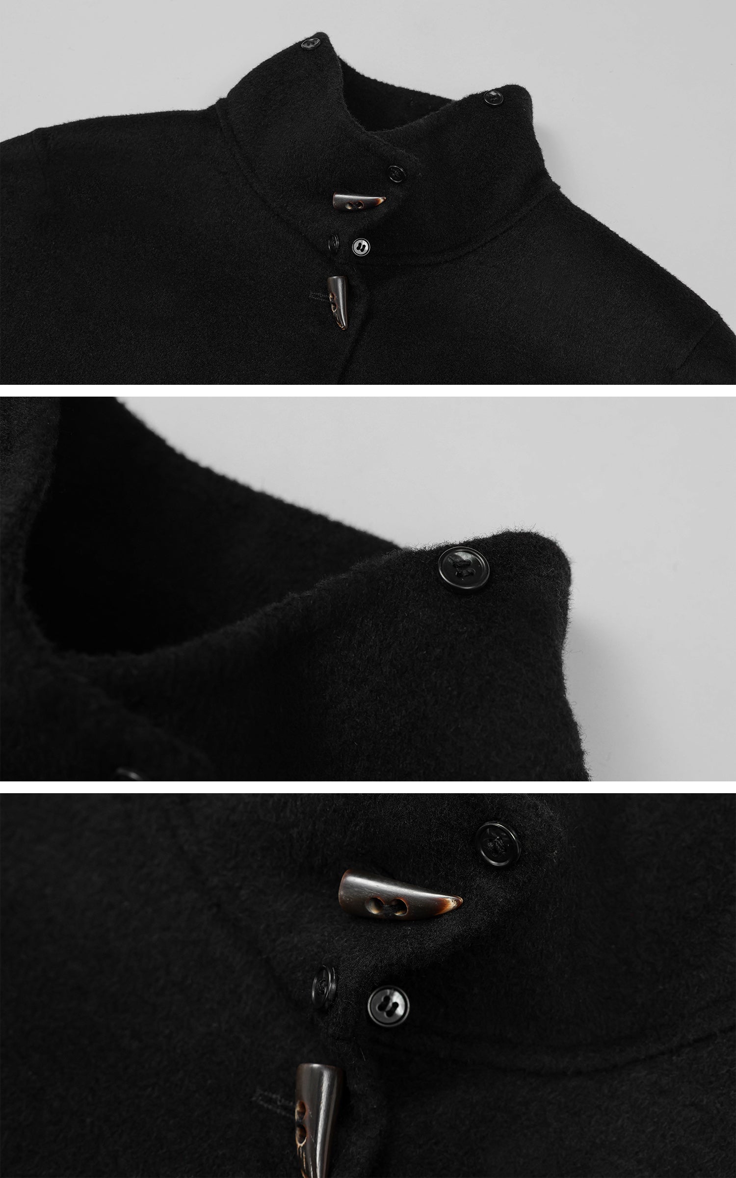 IAMXIAA フェイクファーの襟とトグルボタン付きウールケープコート