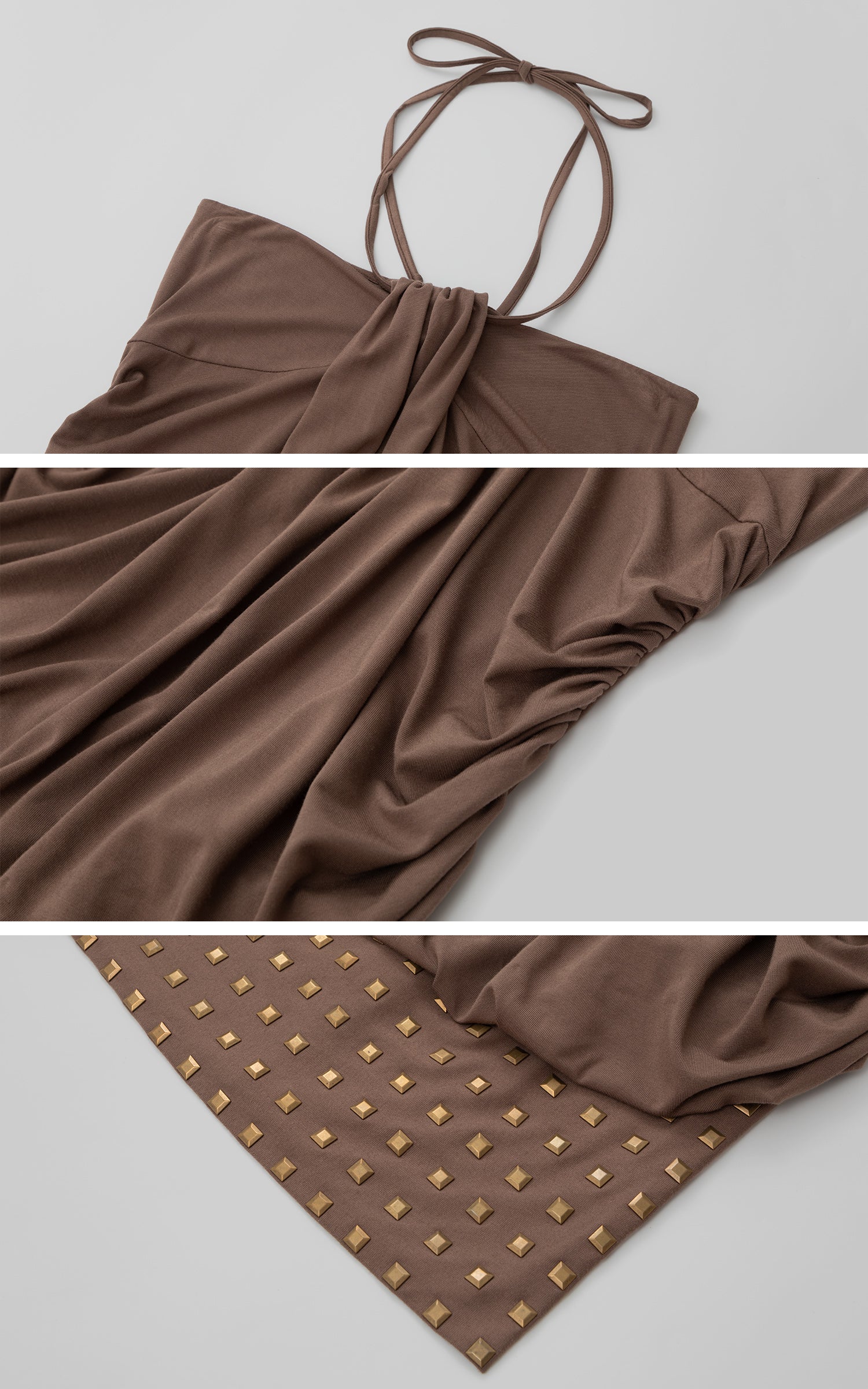 IAMXIAA Halter Mini Dress with Drape Detail and Studded Hem