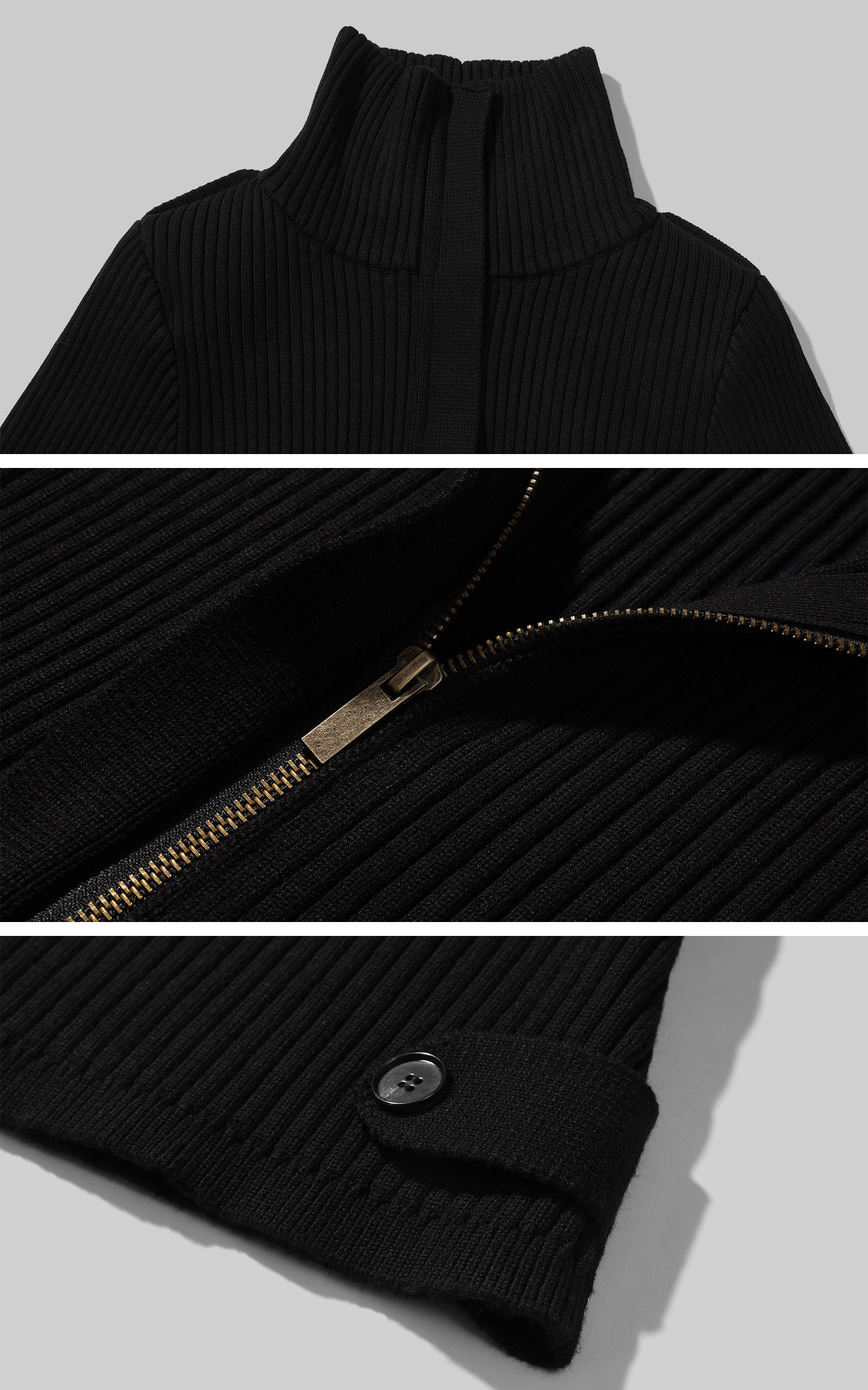 WARDEN EDGE リブ編みハイネックジップニットトップ