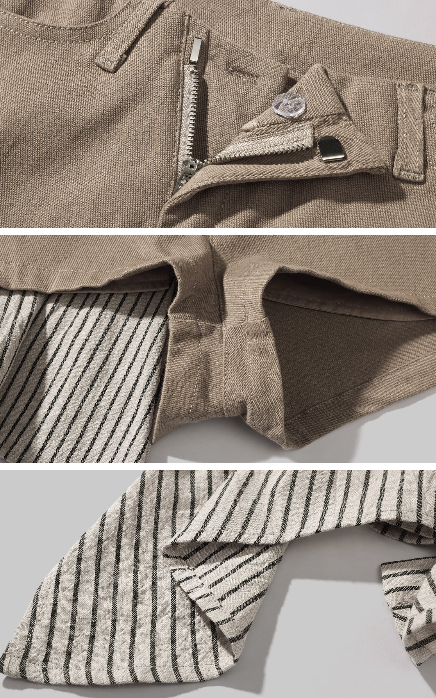 WARDEN EDGE ストライプドレープパネル付きアシンメトリーショートパンツ