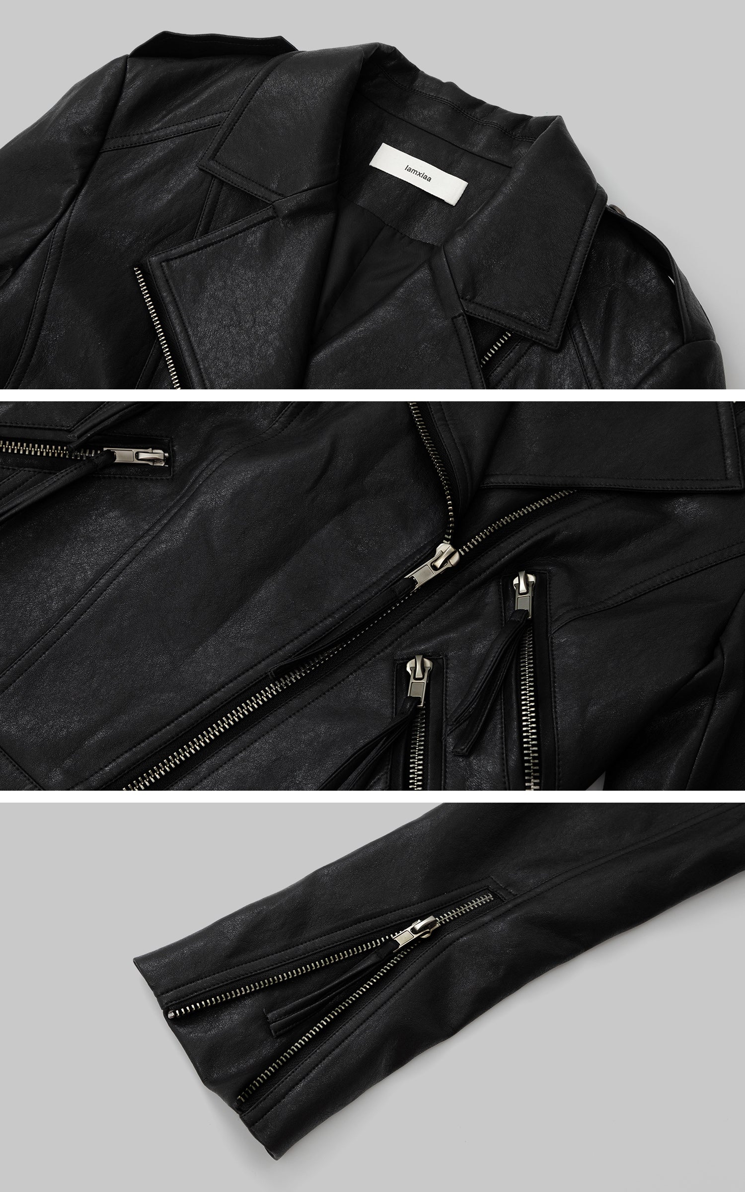 IAMXIAA Faux Leather Moto Jacket Cropped Fit with Zipper Details