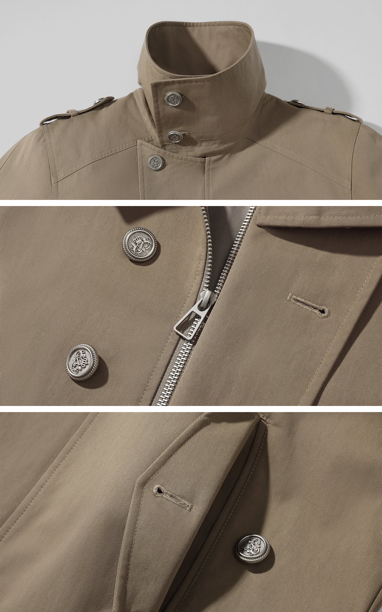 WARDEN EDGE アシンメトリッククロージャー付き構造的ハイカラートレンチジャケット