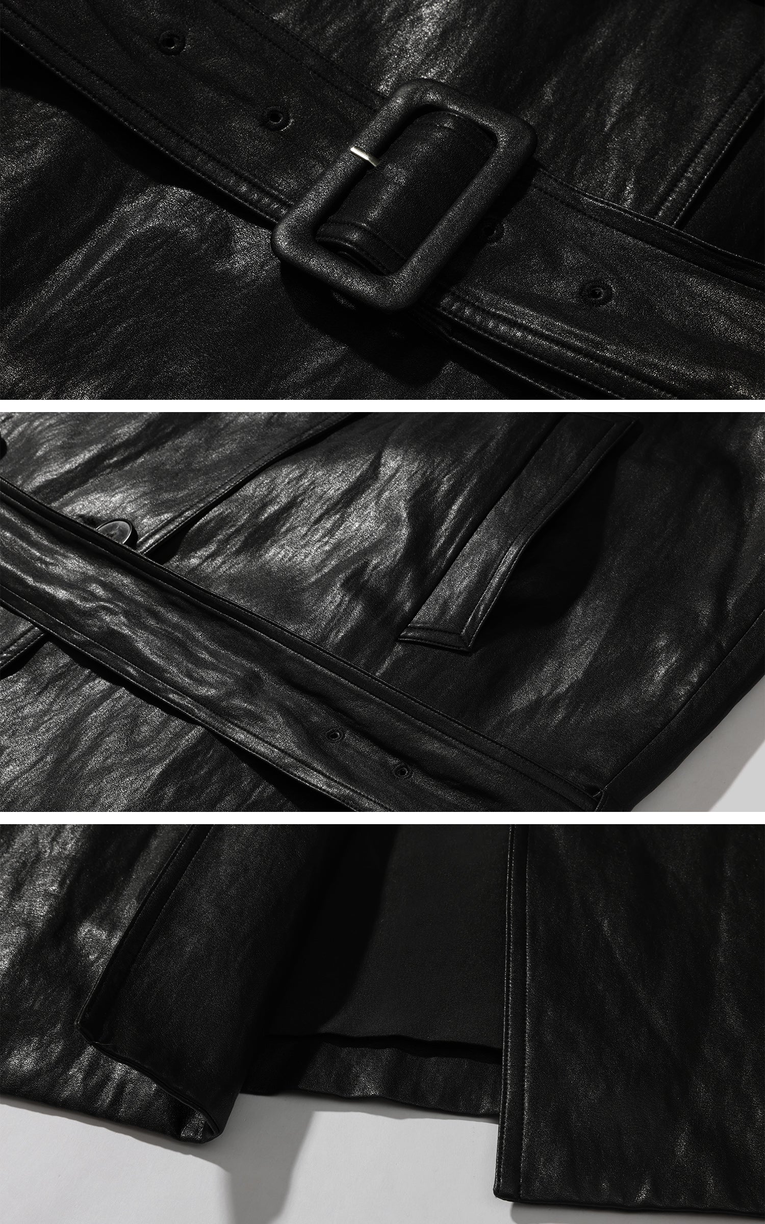 ROVENTE フェイクレザー ベルト付きショートトレンチコート