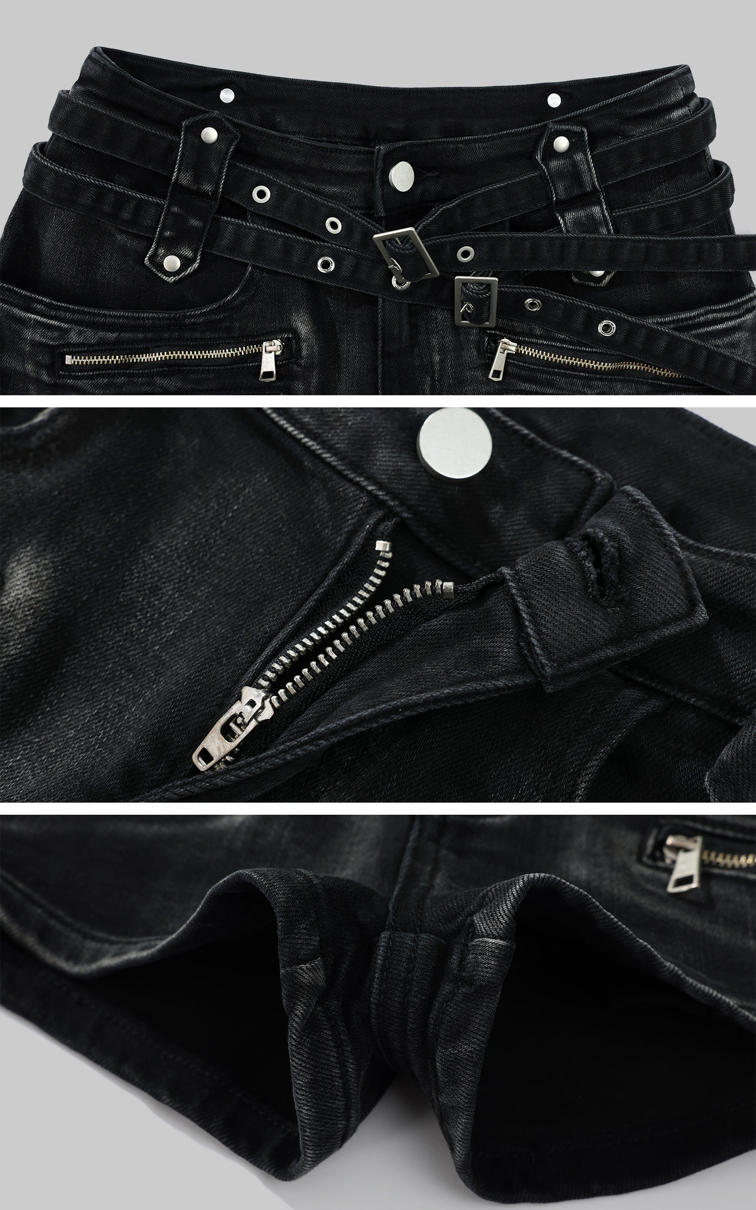 Rase le sol Multi-Belt Deconstructed Utility Denim Shorts - PINKPARKS