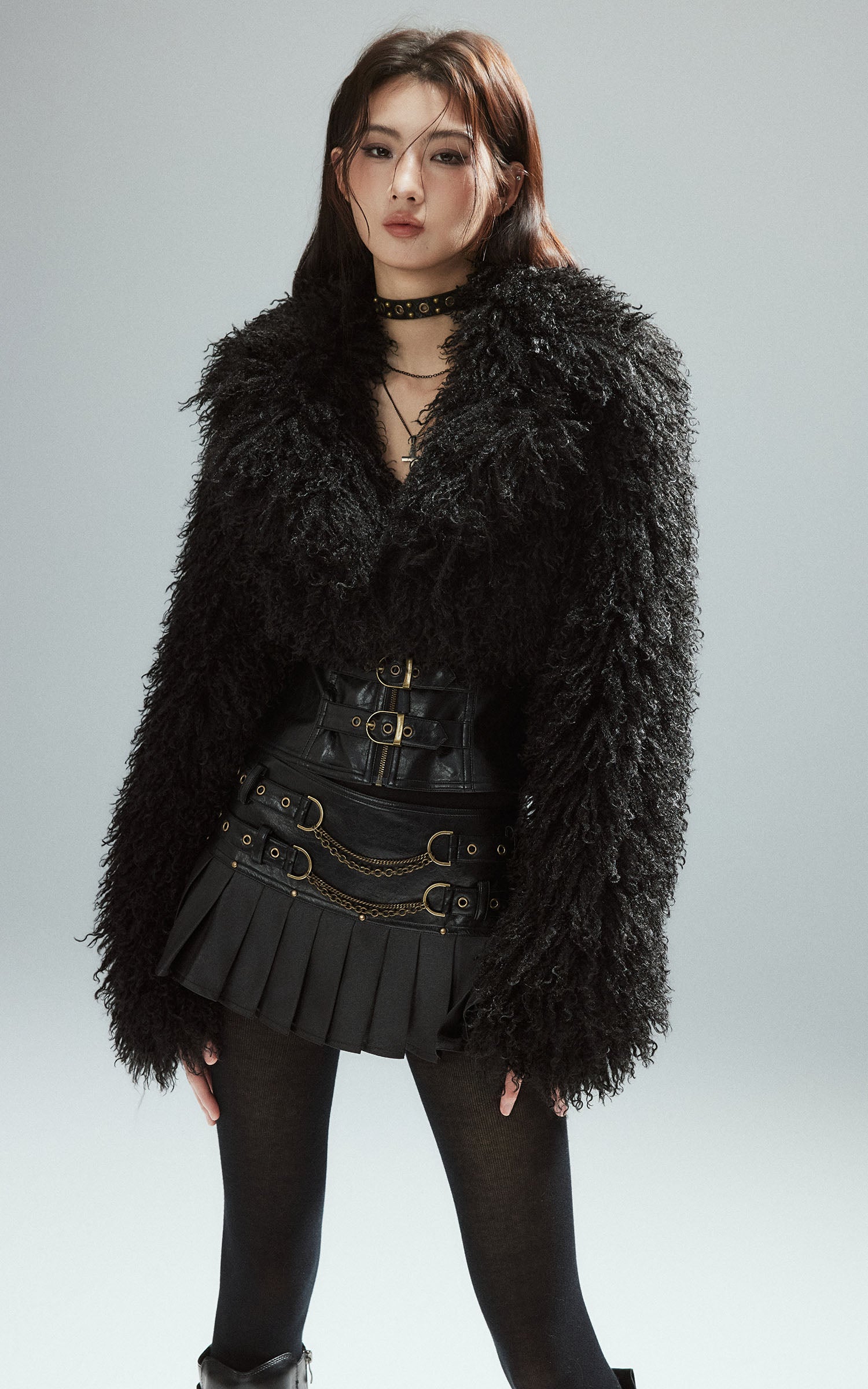 Low pixel チェーンバックルハイウエストプリーツミニスカート