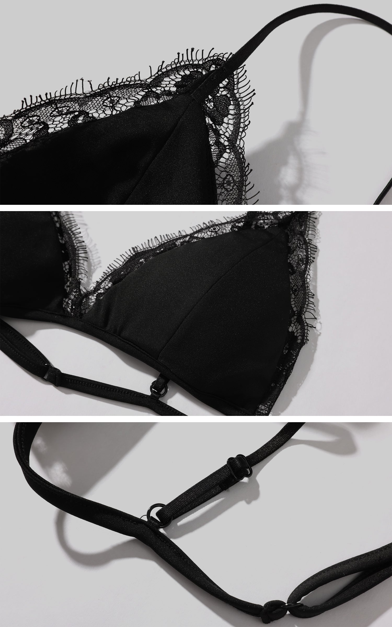 Rase le sol レーストリム付きリブ深Vネック長袖Tシャツとキャミソールセット