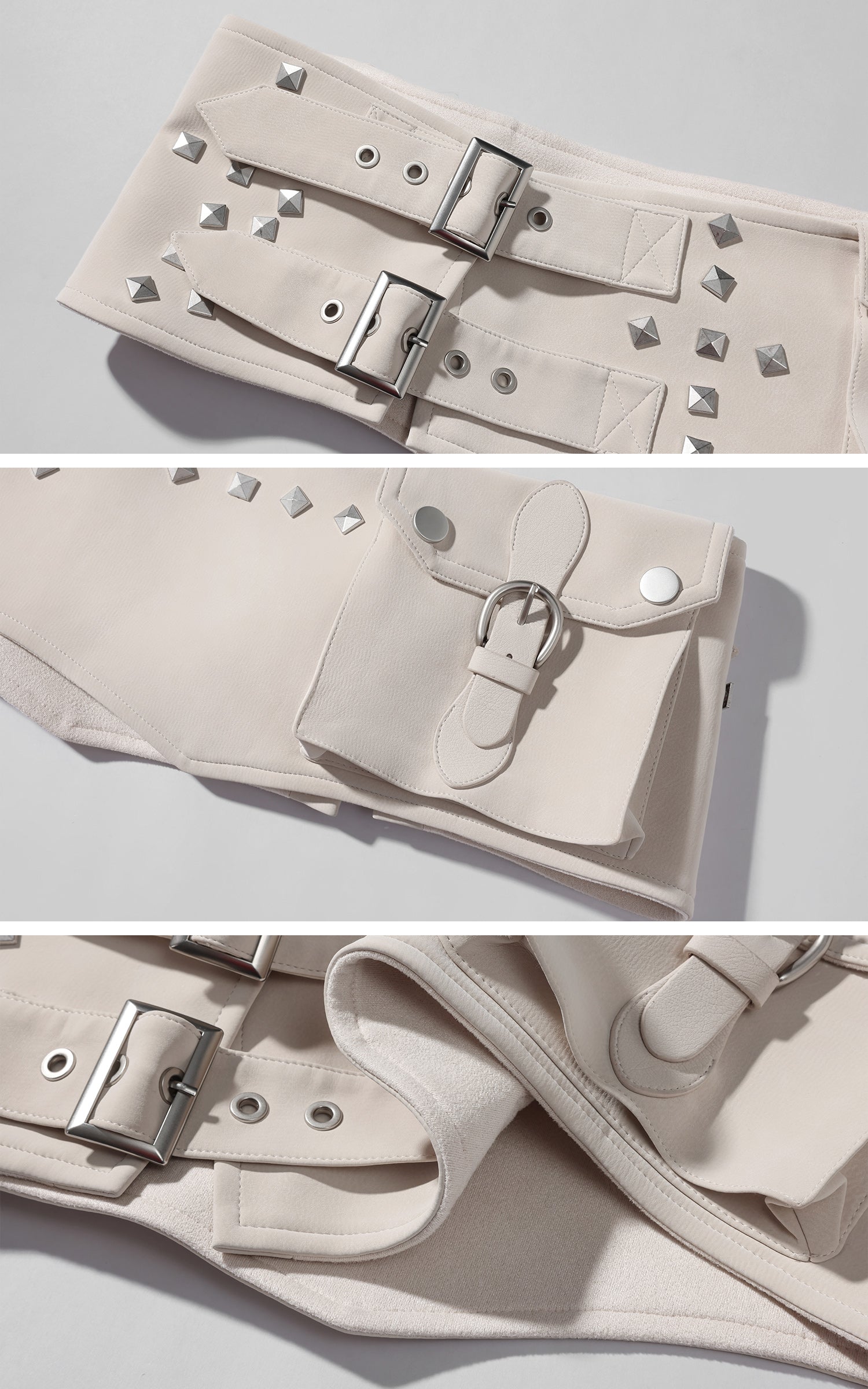 Rase le sol スタッズ付きダブルバックルウエストラップショーツセット