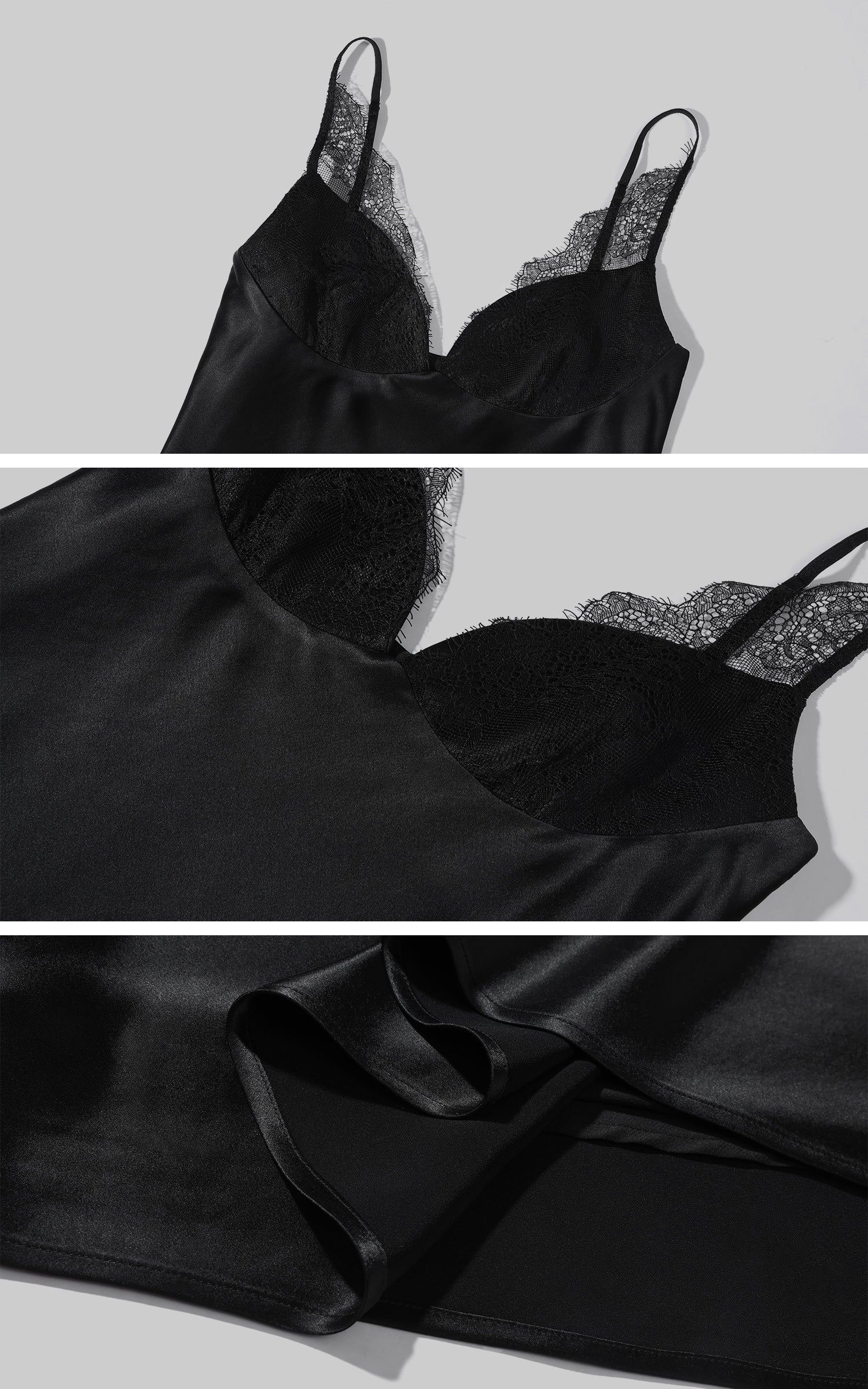 ROVENTE レーストリムサテンスリップマキシドレス