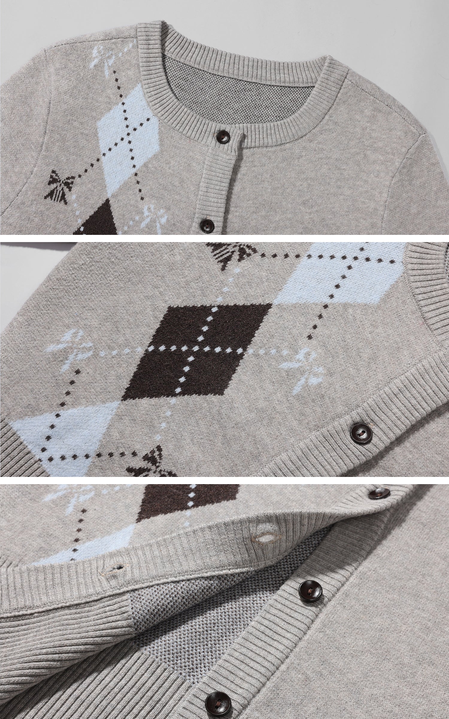 Rase le sol アーガイルニットセット クロップドカーディガンとミニショーツ付き