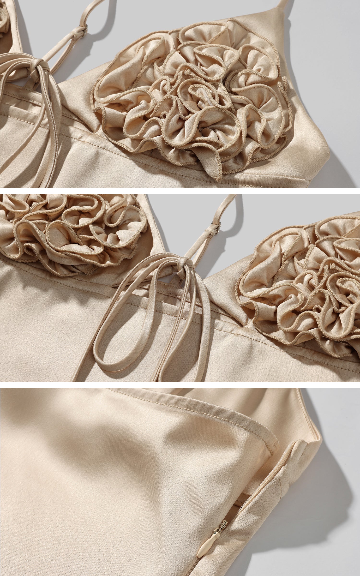 ROVENTE Rosette Detail Satin Camisole with Adjustable Straps - PINKPARKS