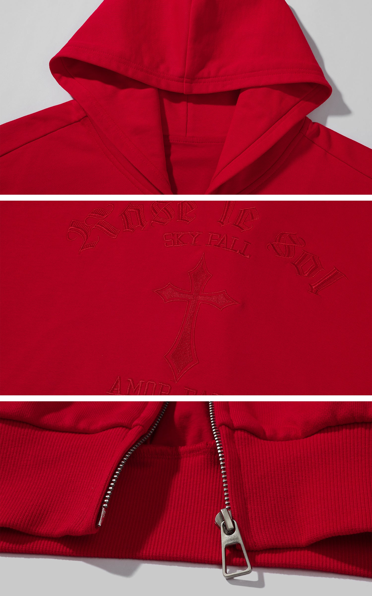 Rase le sol レッド刺繍ジップパーカー &amp; ショーツセット