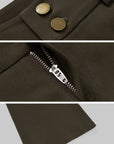 IAMXIAA Flared Casual Pants with Double Button Waist in Olive Green