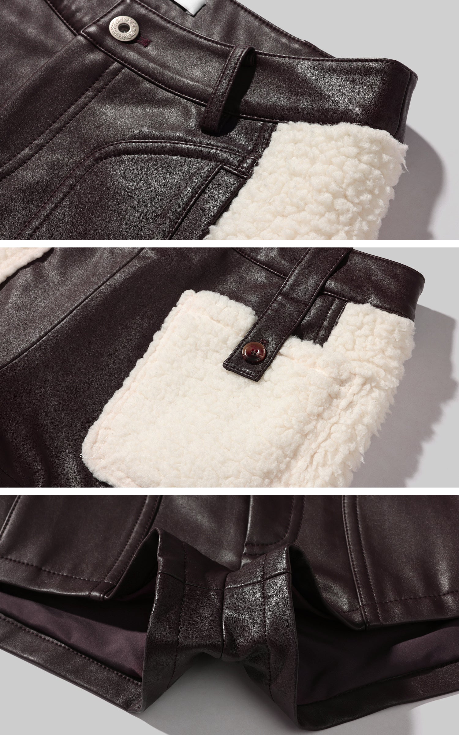 WARDEN EDGE コントラストシアリングディテール付きパネルフェイクレザーショーツ