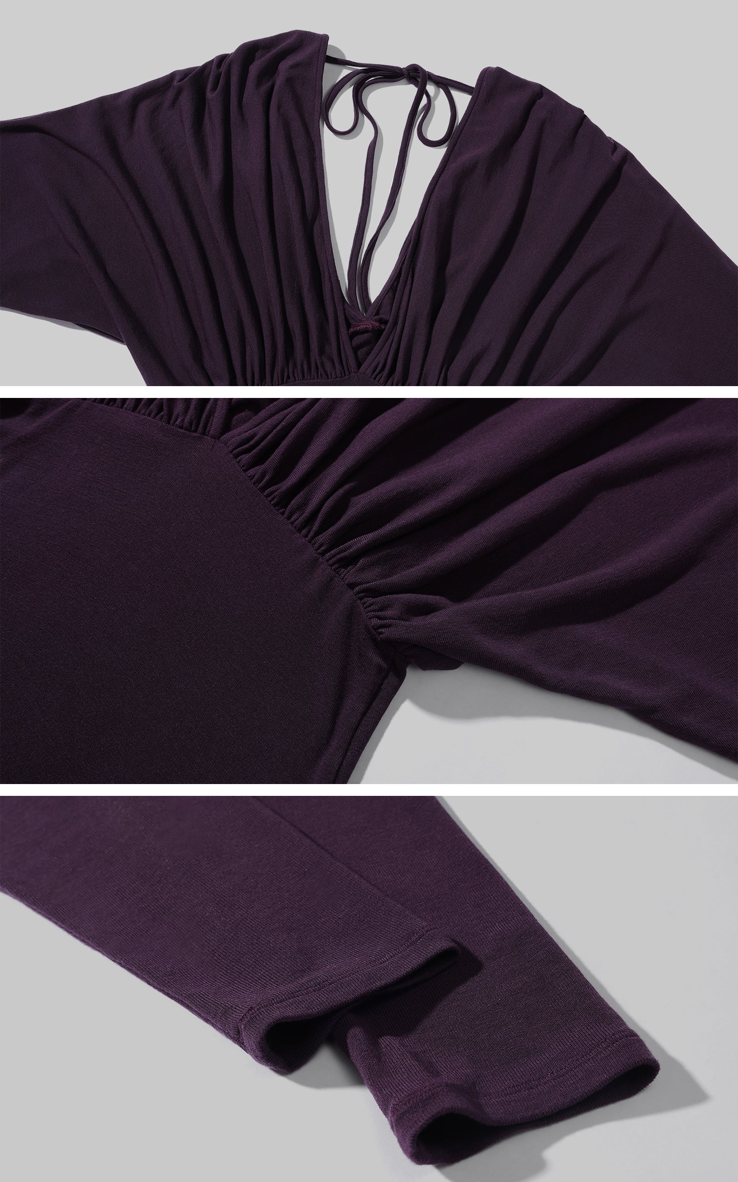 ROVENTE Deep V Draped Long Sleeve T-Shirt and Slim Cropped Pants Set