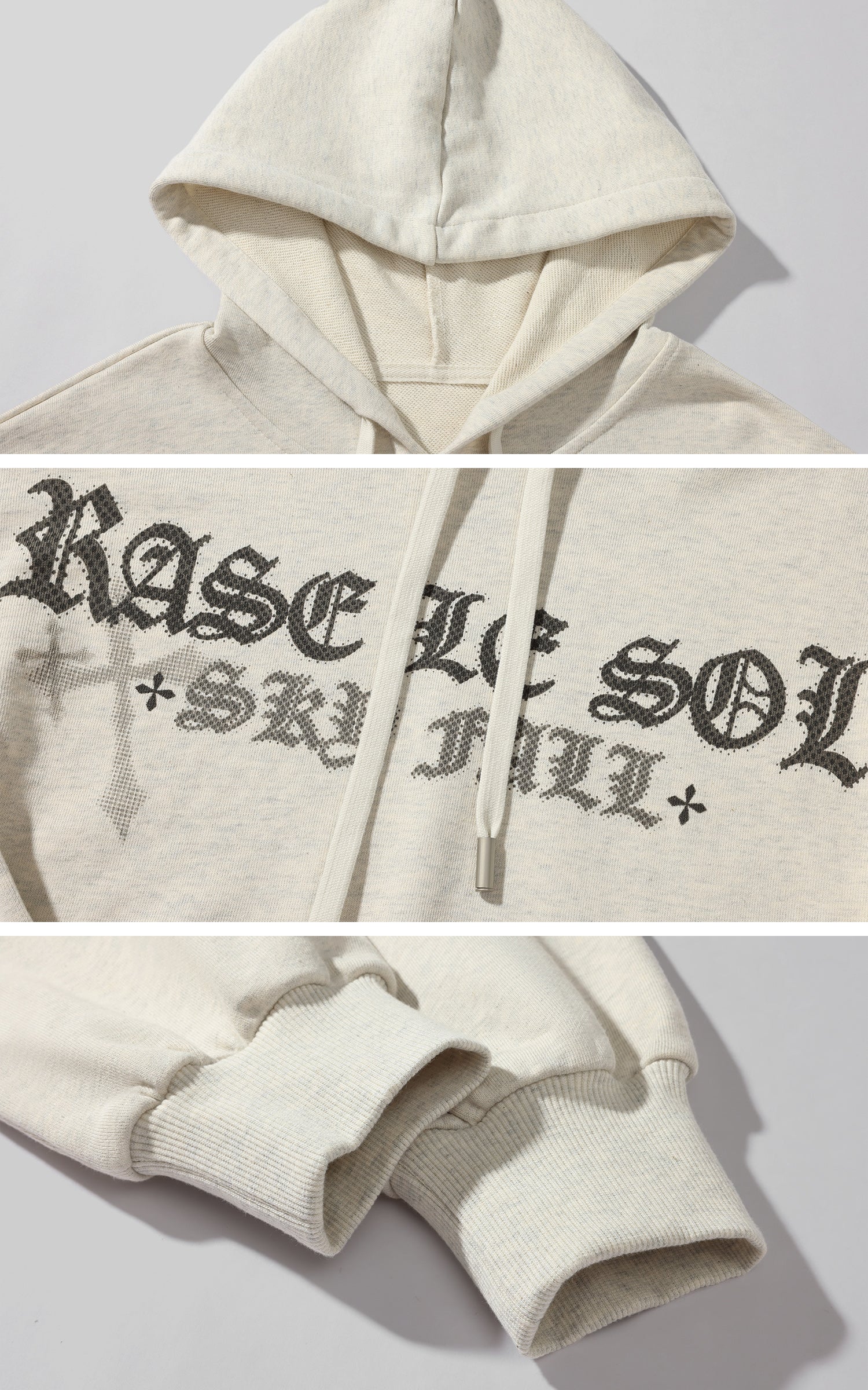 Rase le sol ゴシック刺繍入りクロップドフーディー（ラフエッジ仕上げ）