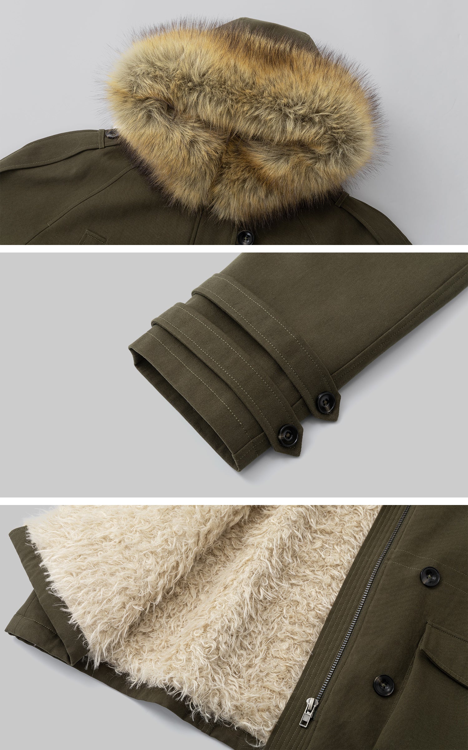 IAMXIAA フェイクファー フード付きユーティリティジャケット