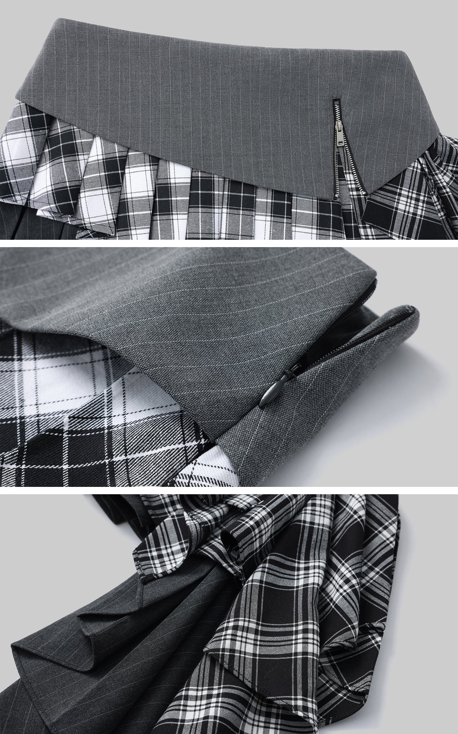 WARDEN EDGE Grey Knit Pullover &amp; Asymmetrical Plaid Skirt Set - PINKPARKS