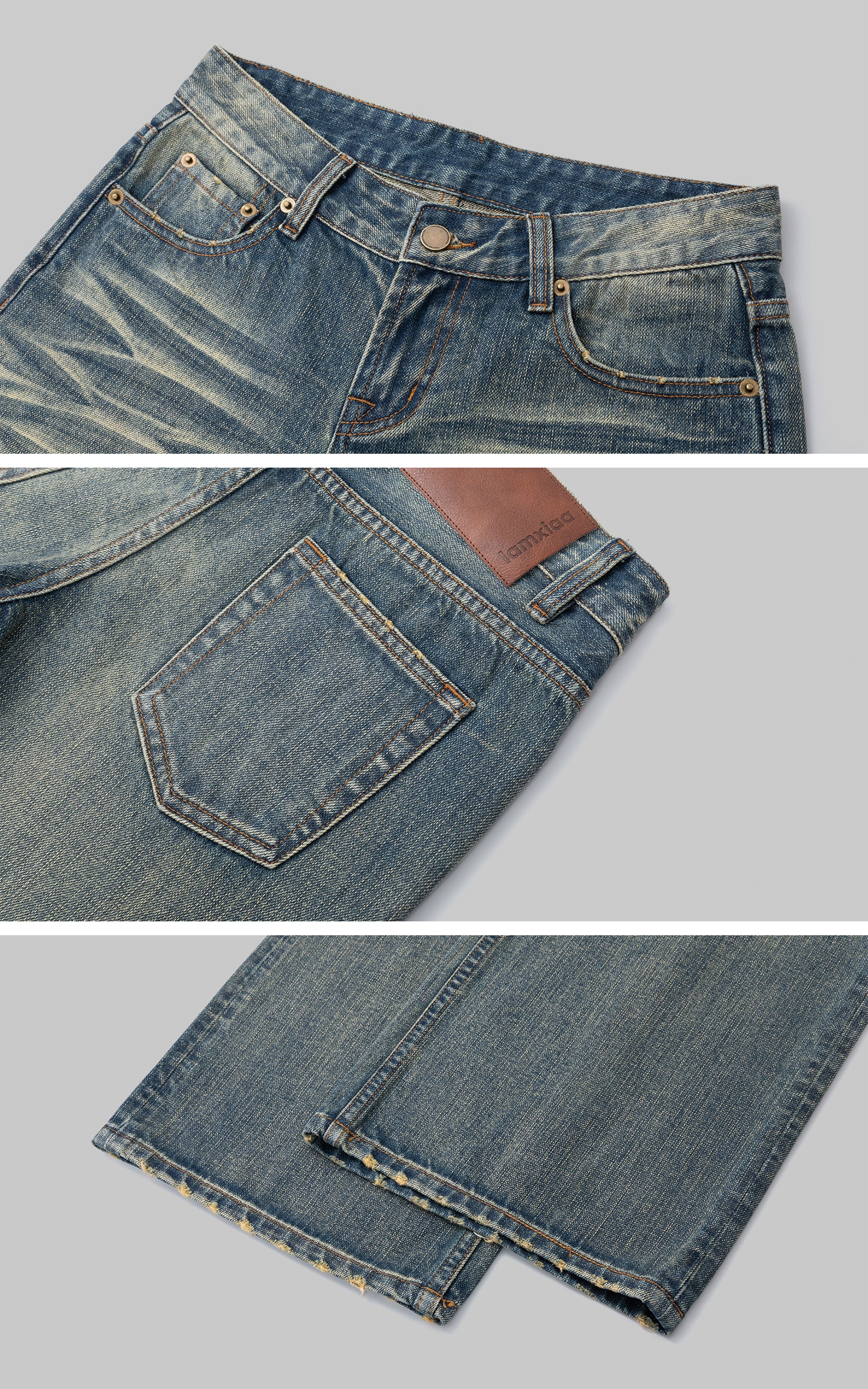 ヴィンテージウォッシュ ストレートフレアデニムジーンズ