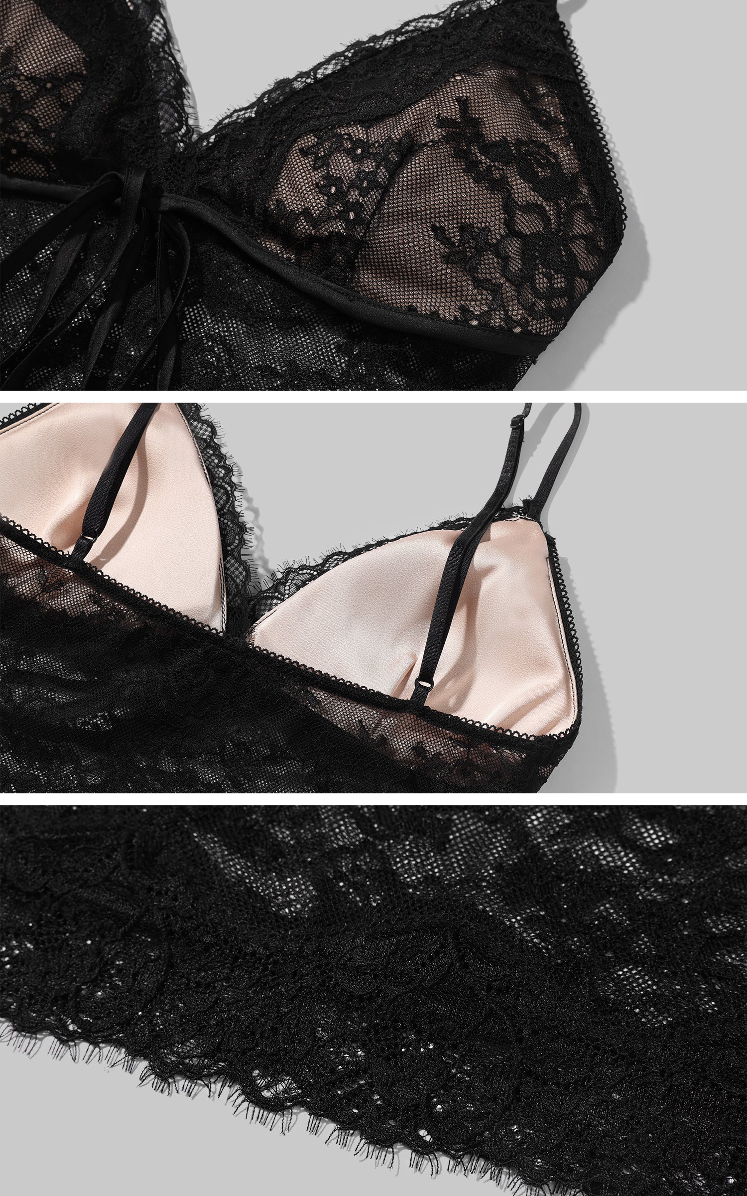 ROVENTE レースタイフロントキャミソールトップ