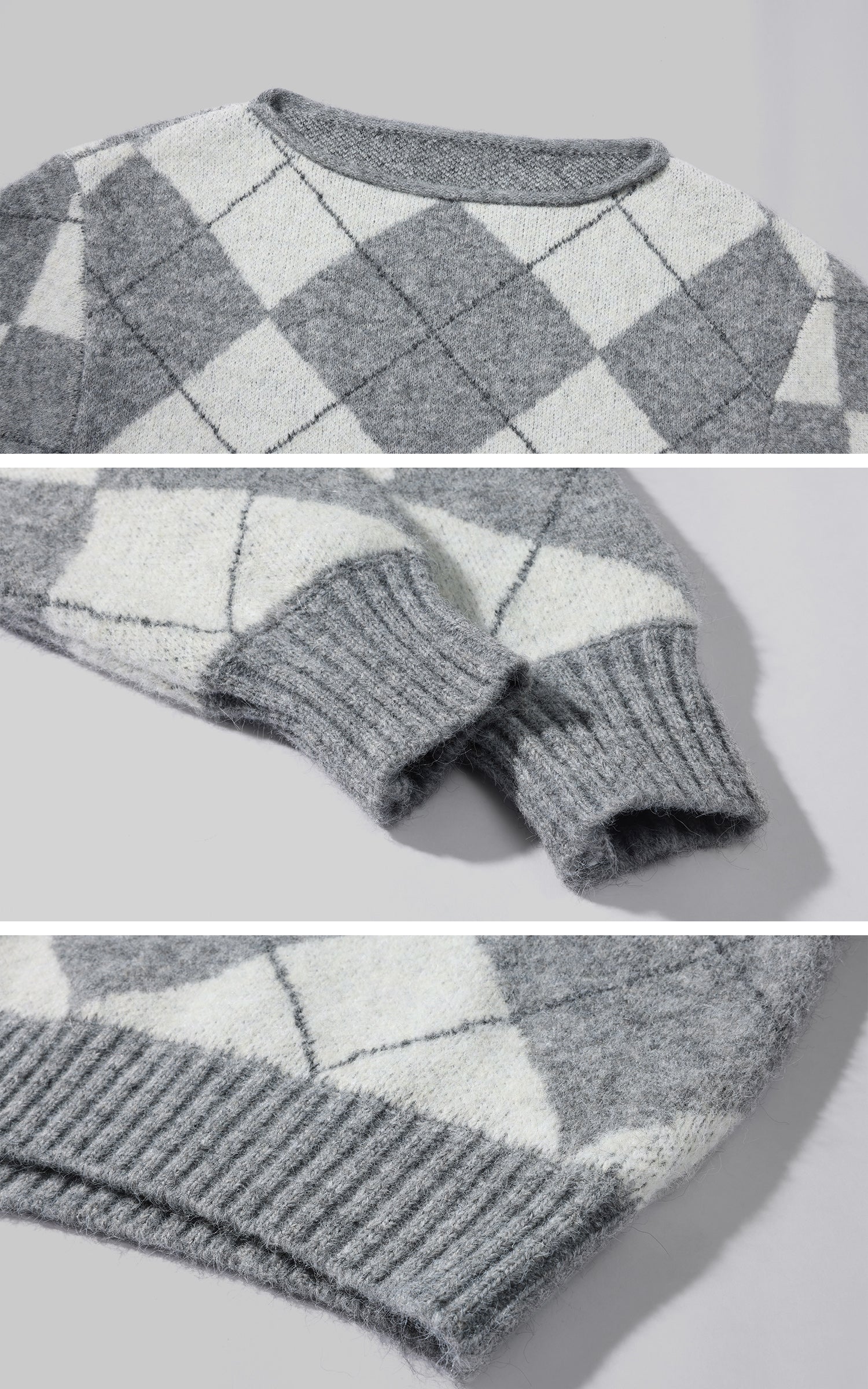 WARDEN EDGE アーガイルオフショルダーオーバーサイズニットセーター