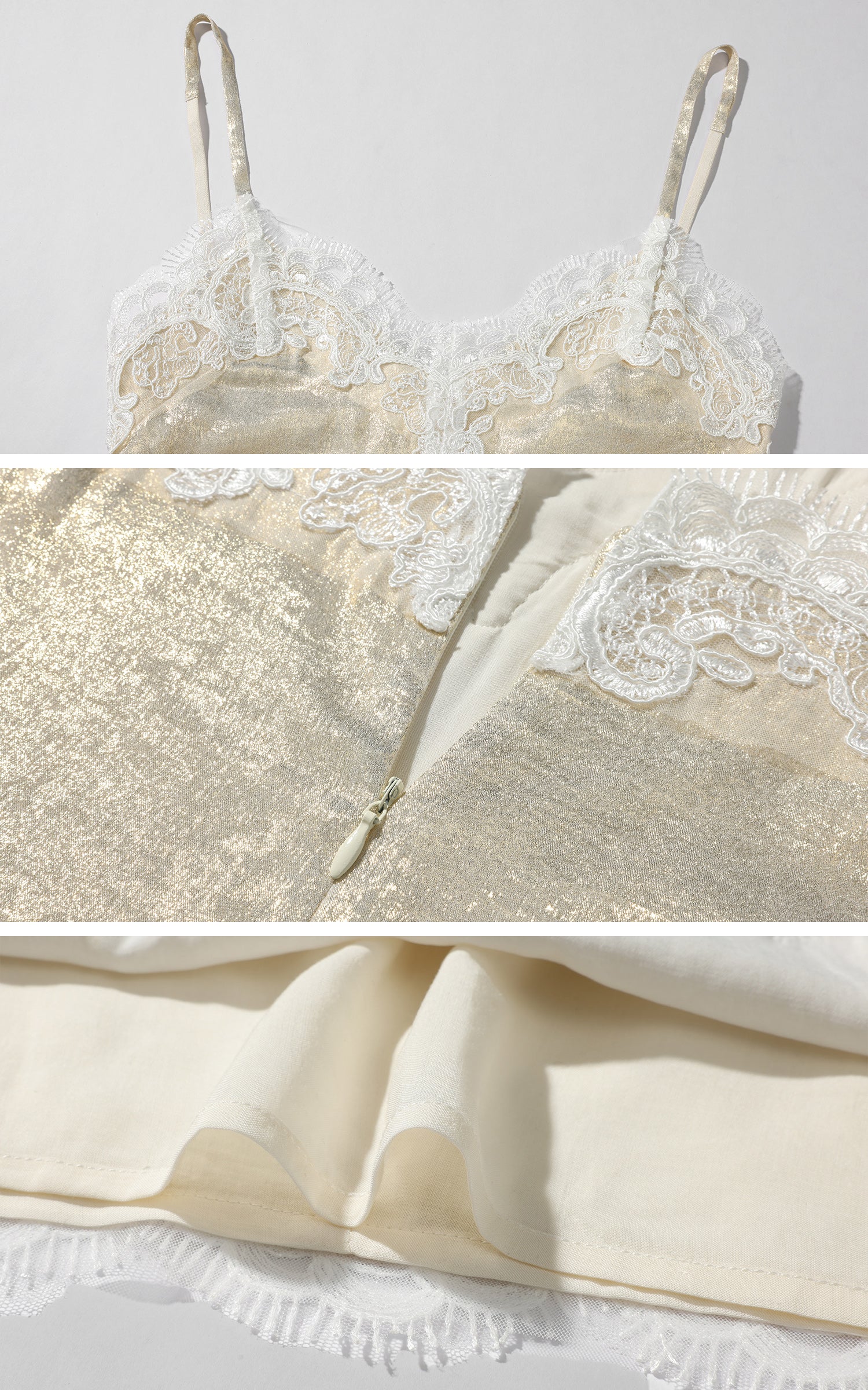 ROVENTE シマー レーストリム スリップミニドレス