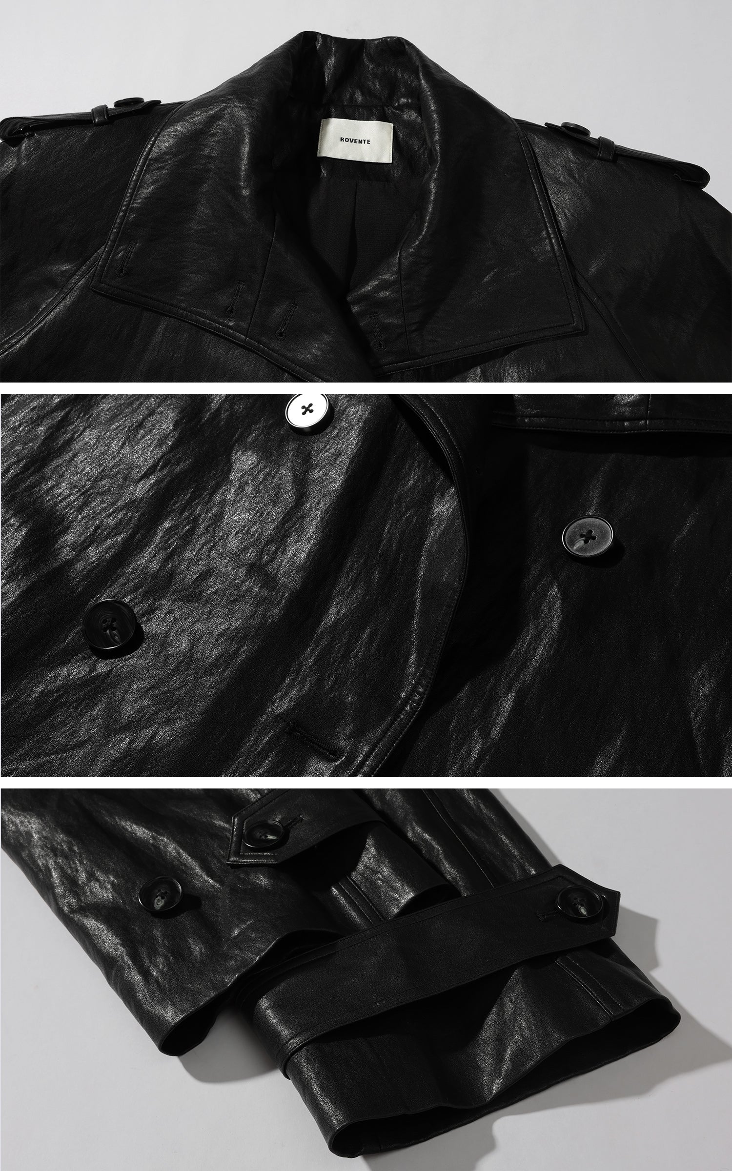 ROVENTE フェイクレザー ベルト付きショートトレンチコート