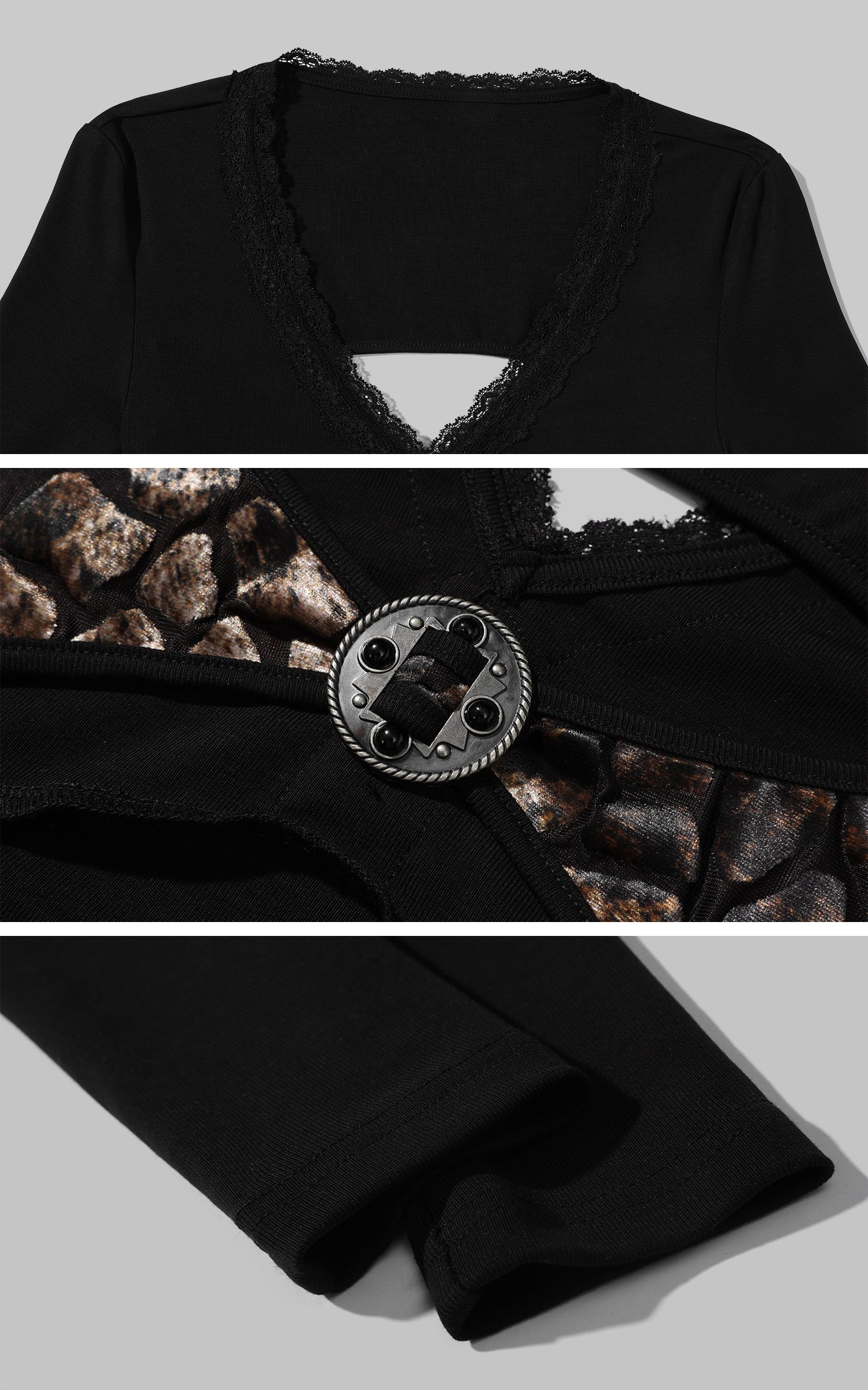 Low pixel レーストリムオープンバックロングスリーブフィットトップ