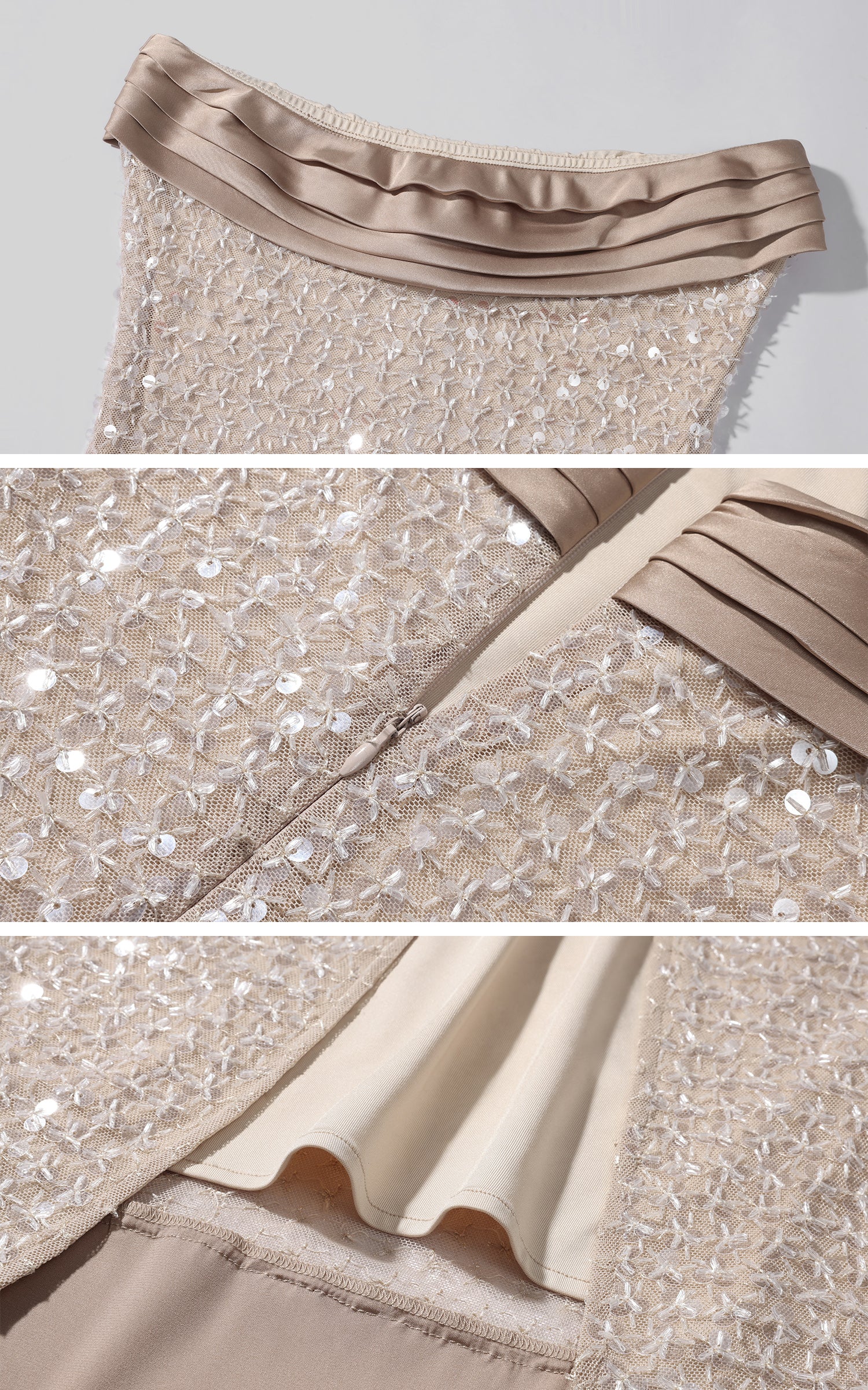 ROVENTE ストラップレスのスパンコール刺繍マキシドレス