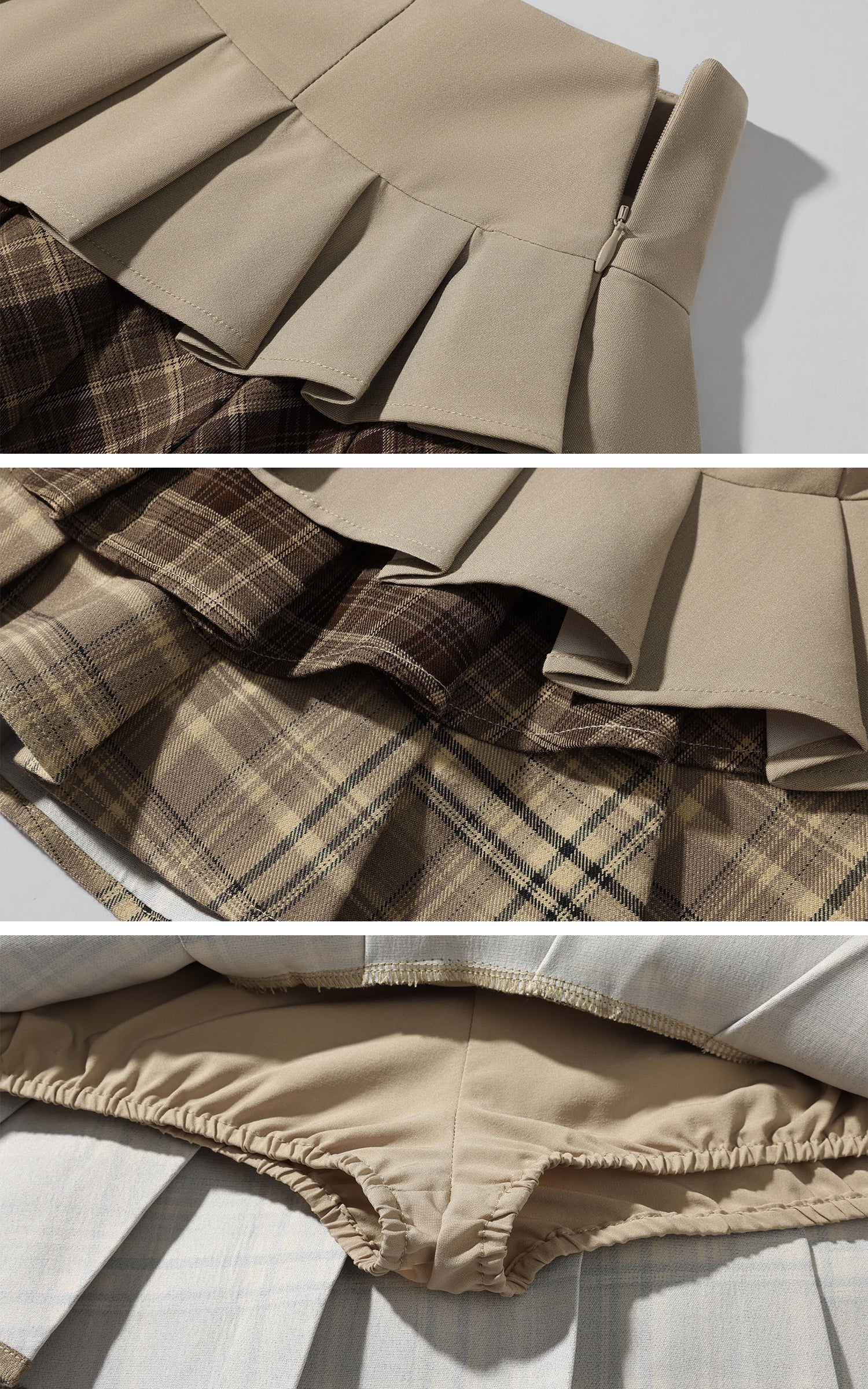 WARDEN EDGE チェック柄コントラストパネル付きレイヤードプリーツミニスカート