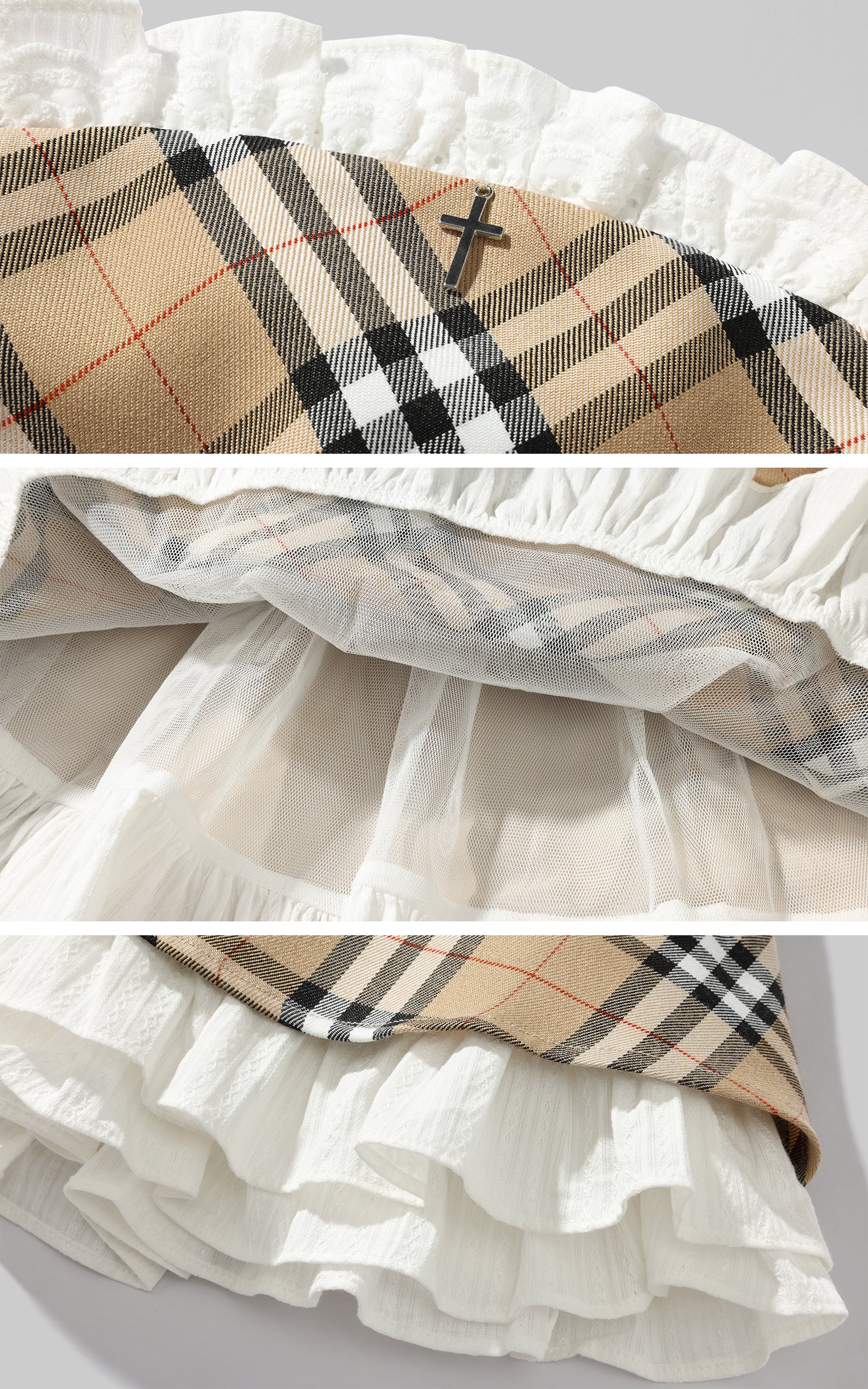 Rase le sol レース裾が重なったチェック柄フレアワンピース