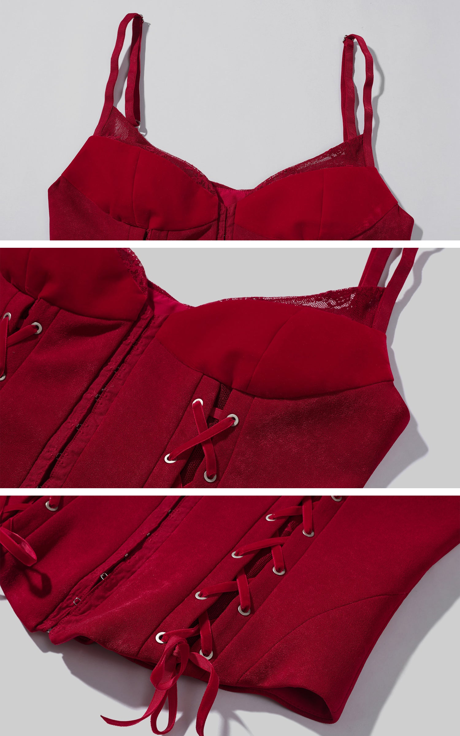 Rase le sol サイドレースアップディテール付きベルベットコルセットキャミソール