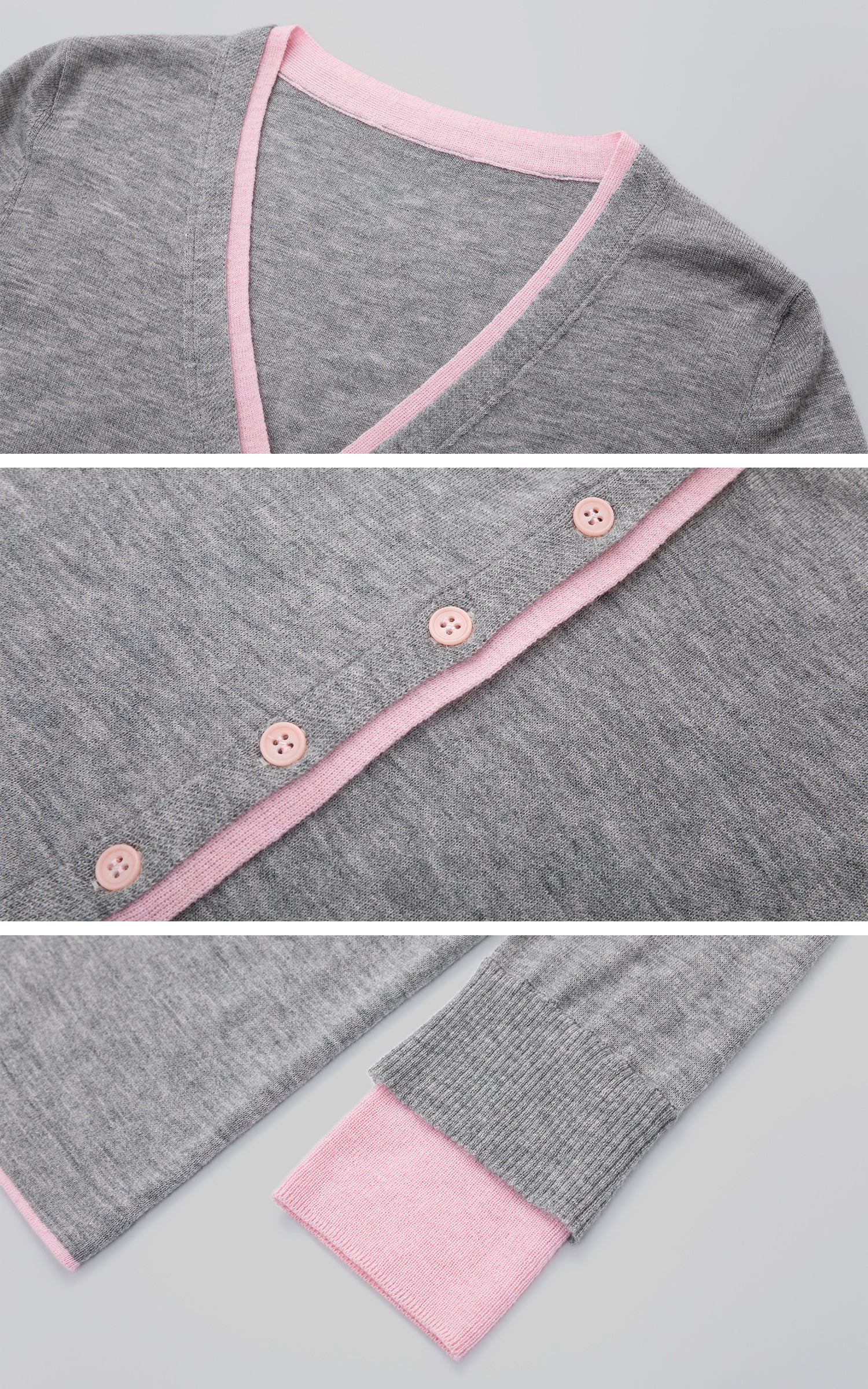 IAMXIAA コントラストトリム Vネック フィットニットカーディガン