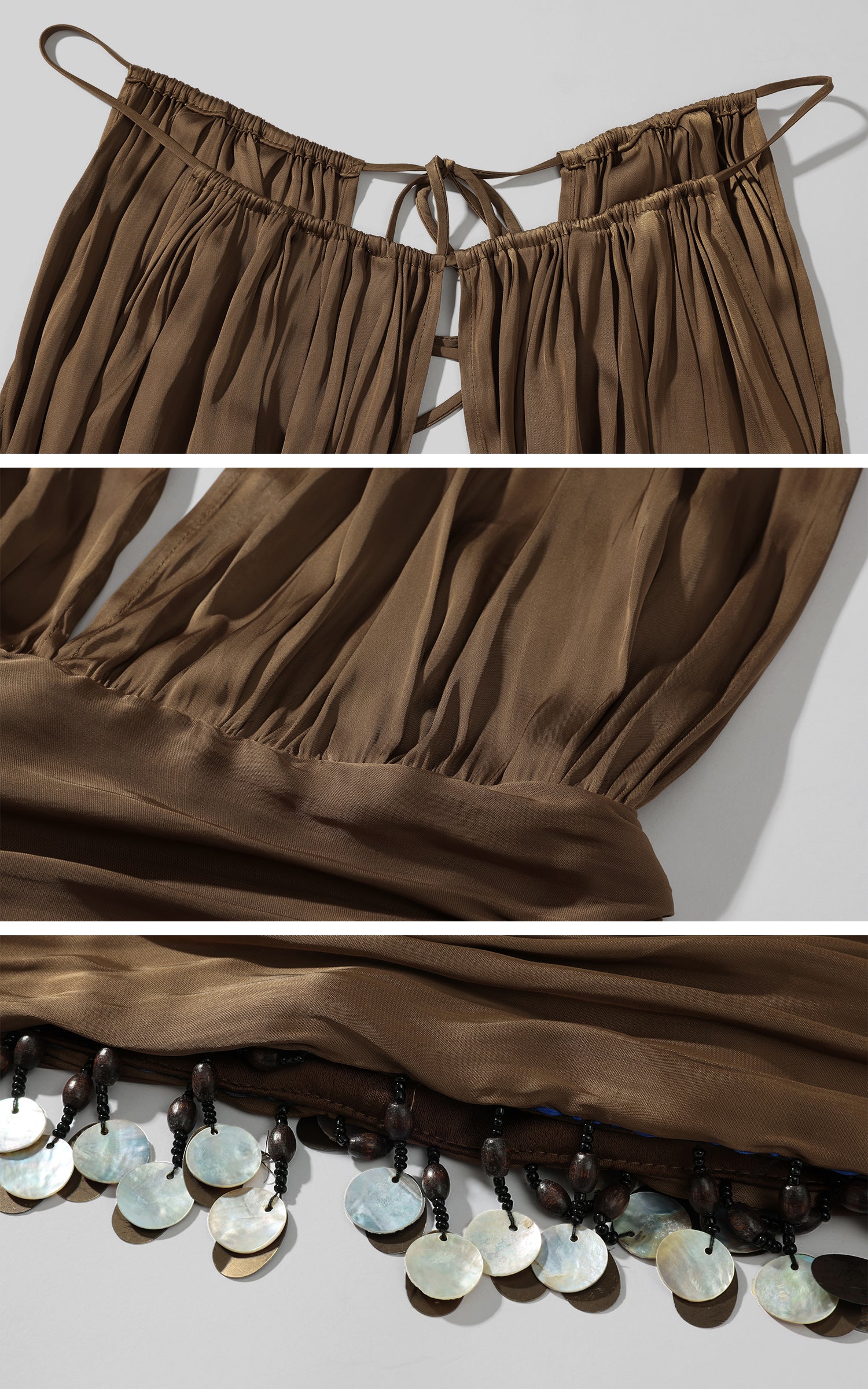 ROVENTE Draped Beaded Hem Mini Dress - PINKPARKS