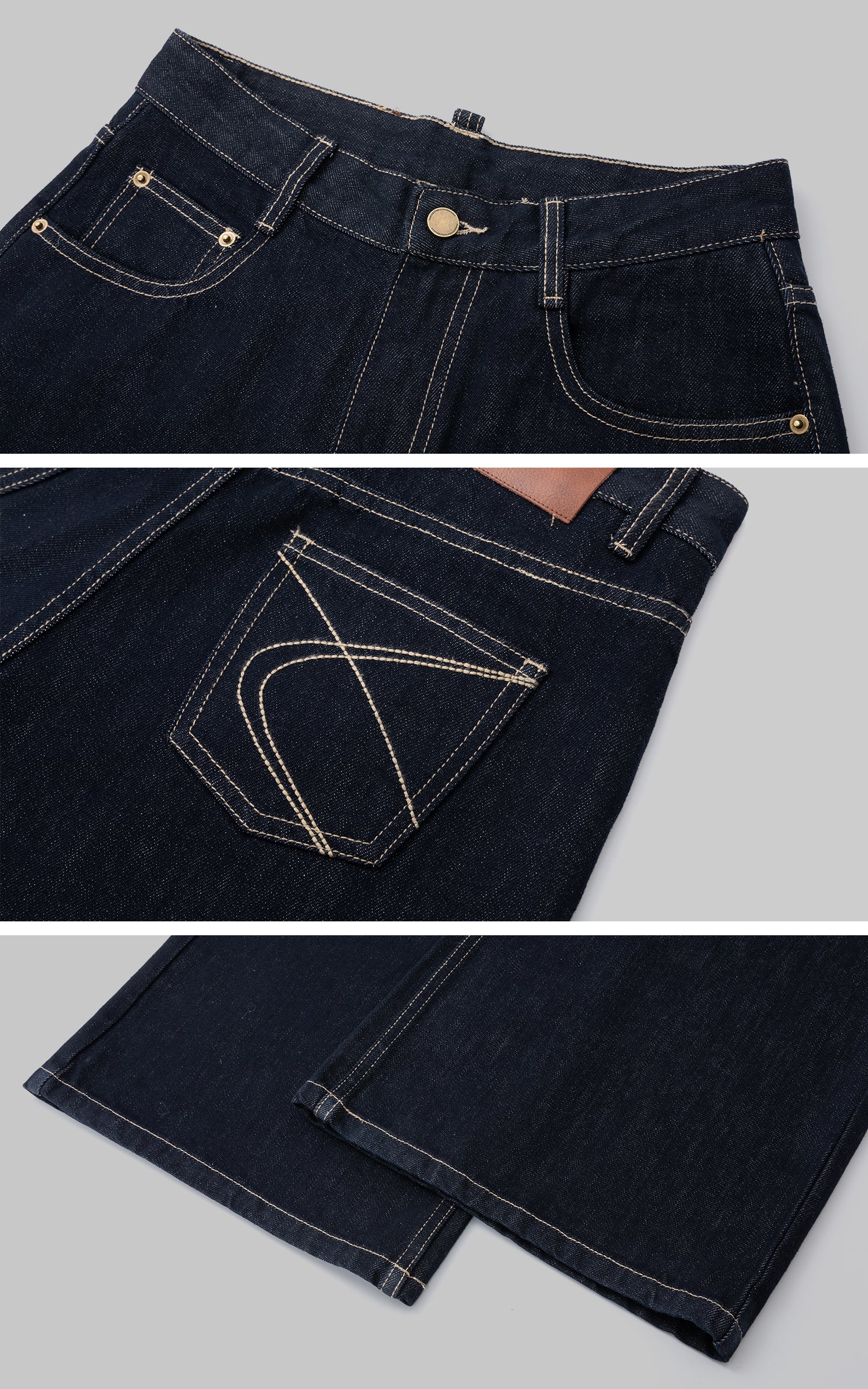 IAMXIAA ダークウォッシュワイドレッグストレートジーンズ