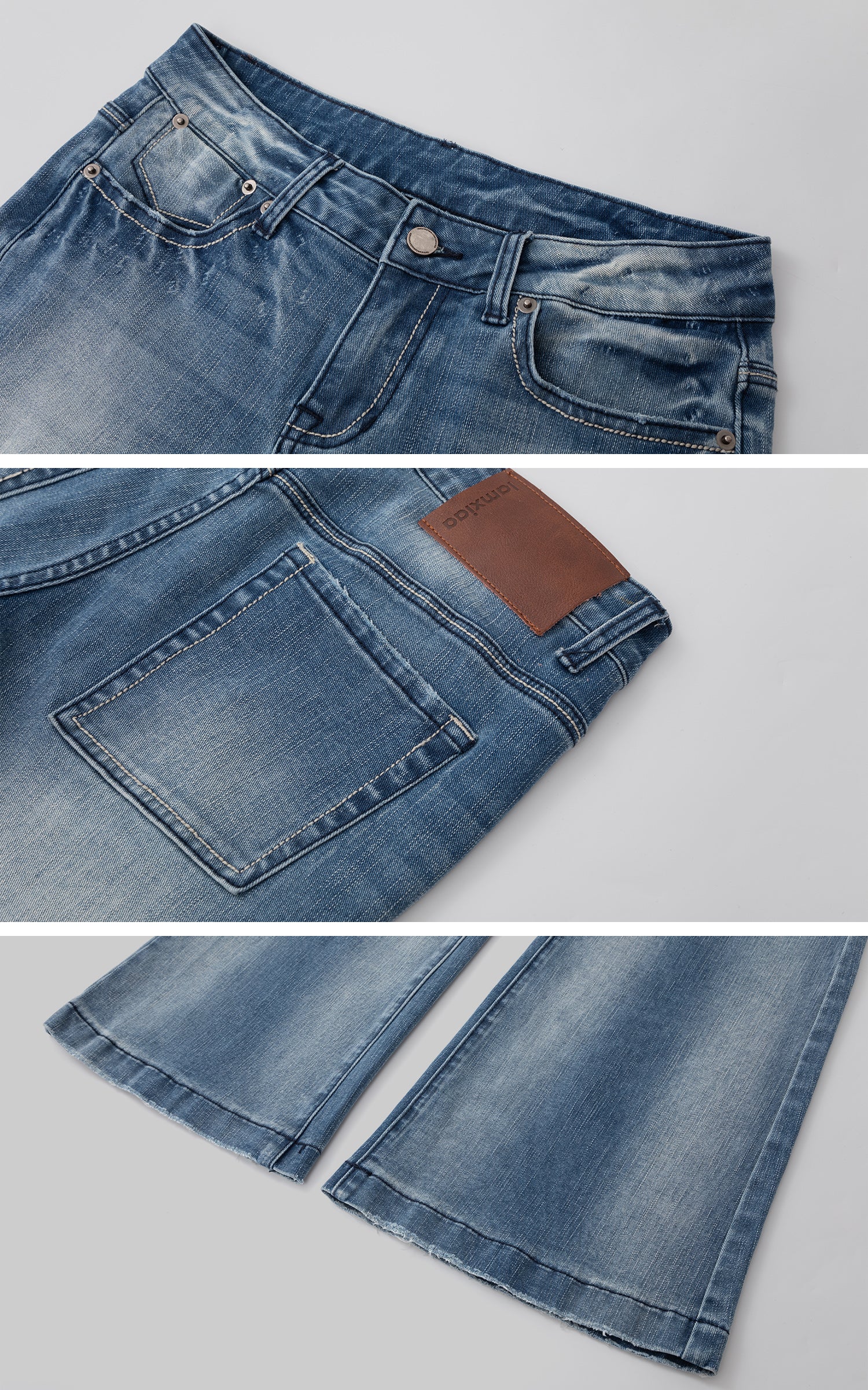 IAMXIAA Vintage Washed Flare Jeans Low Waist Denim with Retro Y2K Street Style