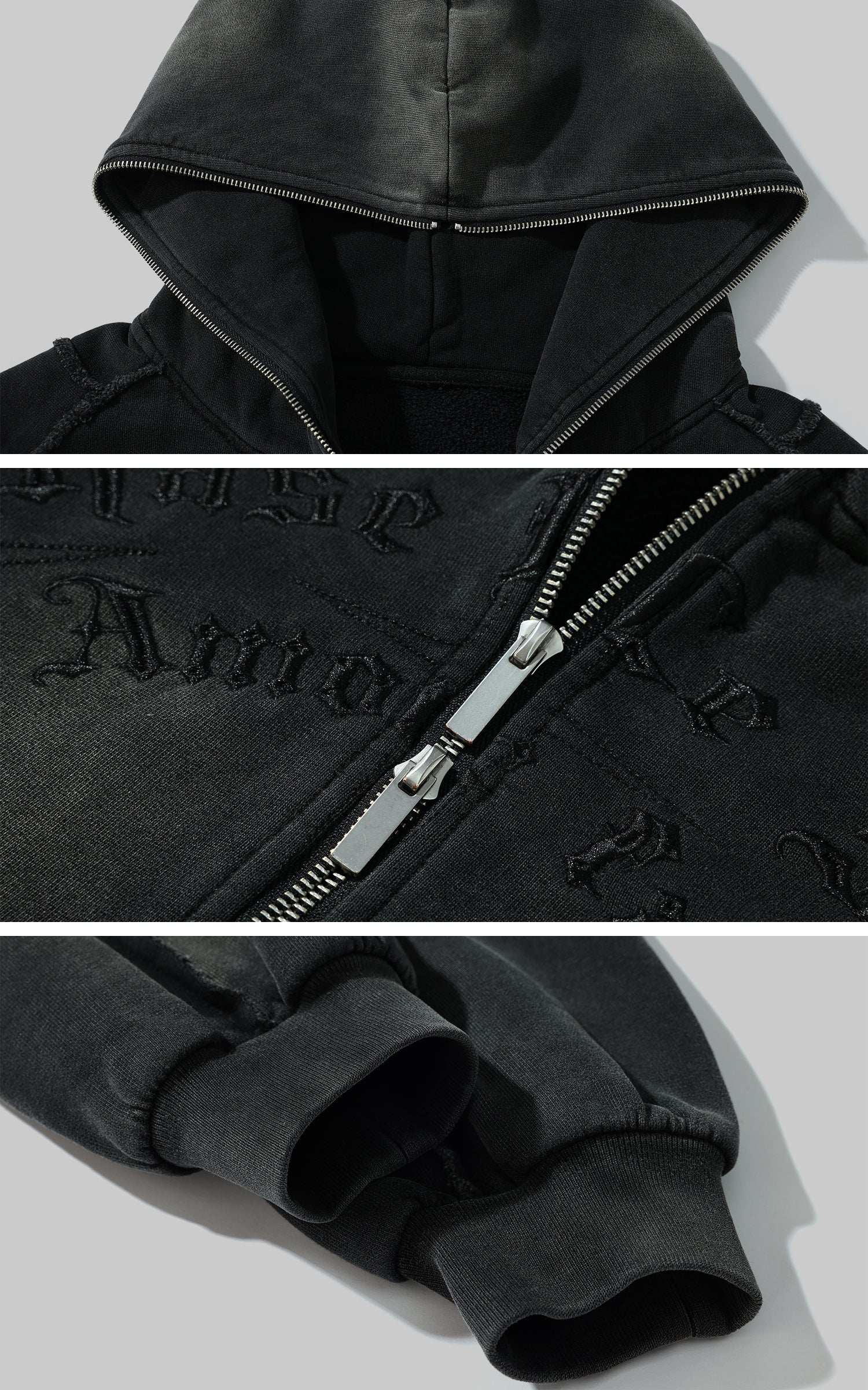 Rase le sol Distressed Gothic Zip Hoodie - PINKPARKS