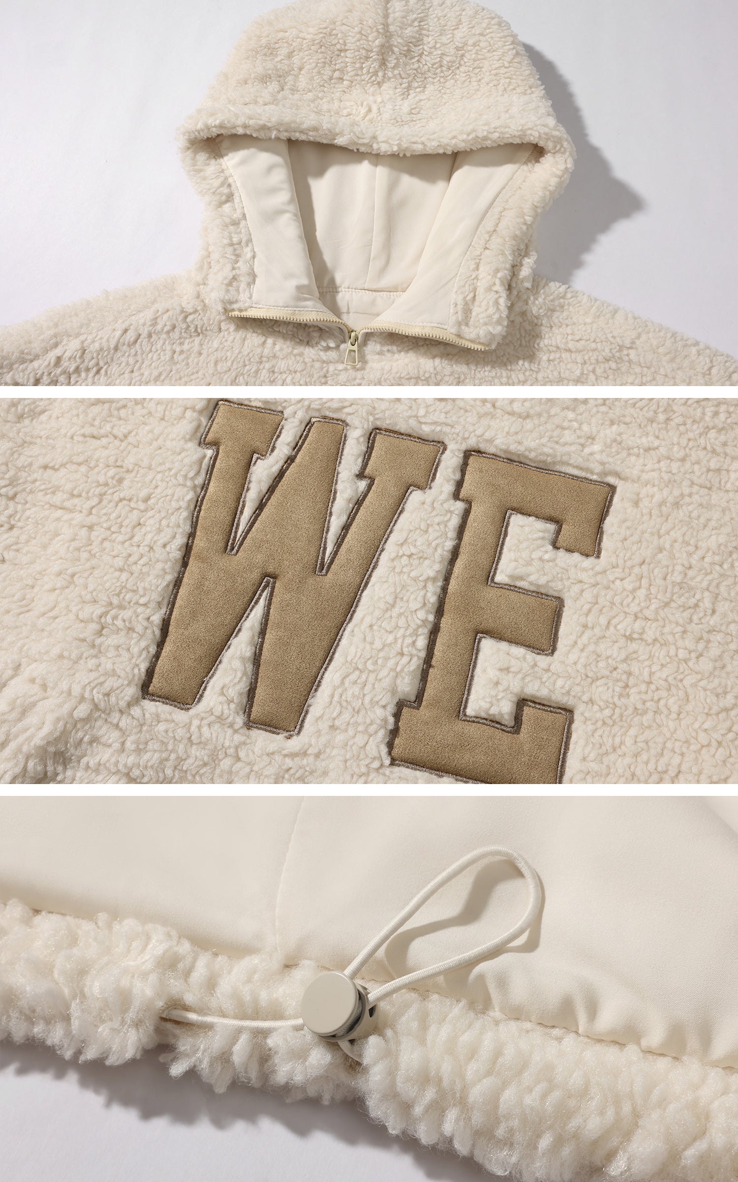 WARDEN EDGE WEのレターパッチ付きオーバーサイズウール風フリースフーディ