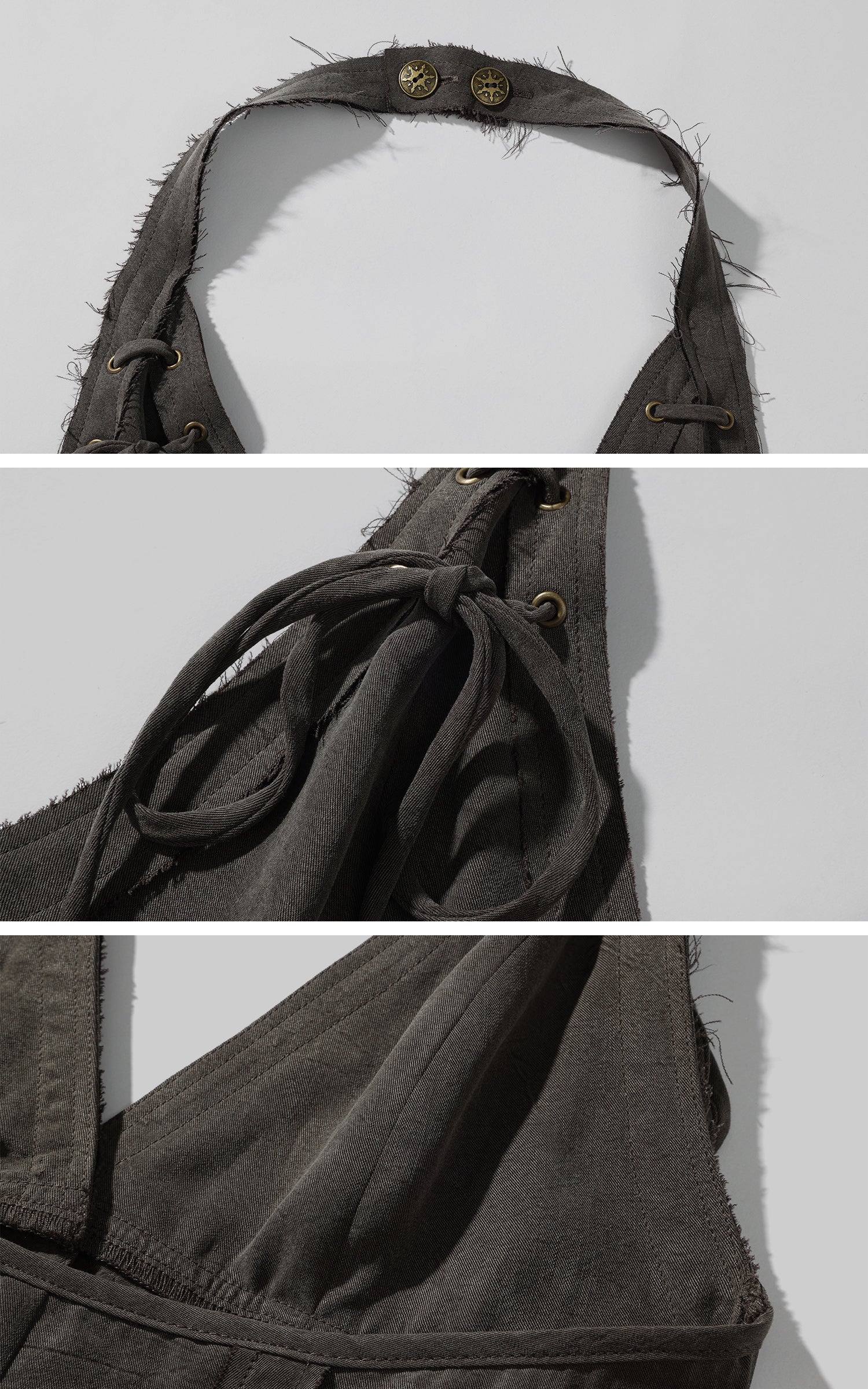 Low pixel ダメージ加工レースアップディープVフィットベスト