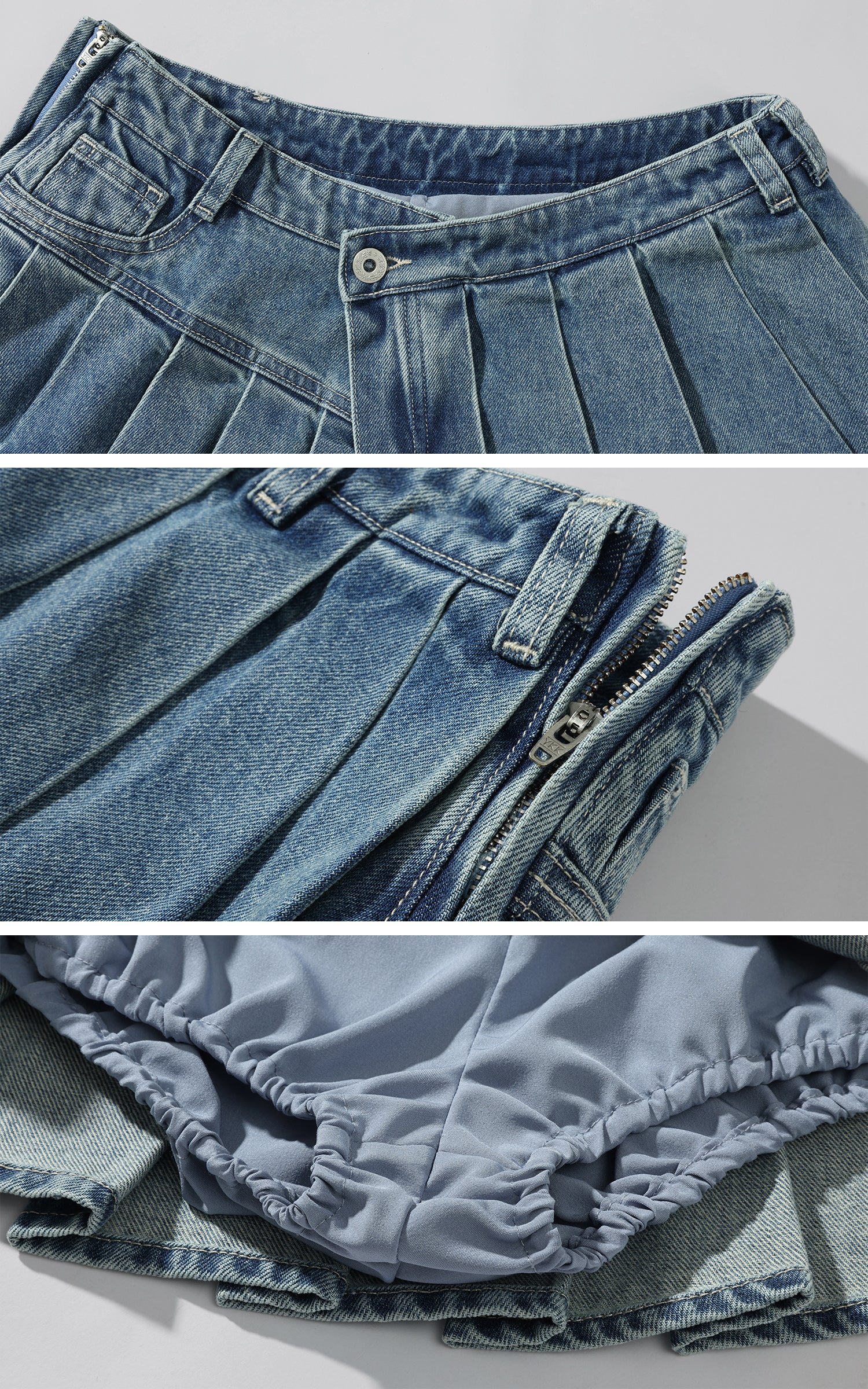 WARDEN EDGE Pleated Ultra Mini Denim Skirt - PINKPARKS