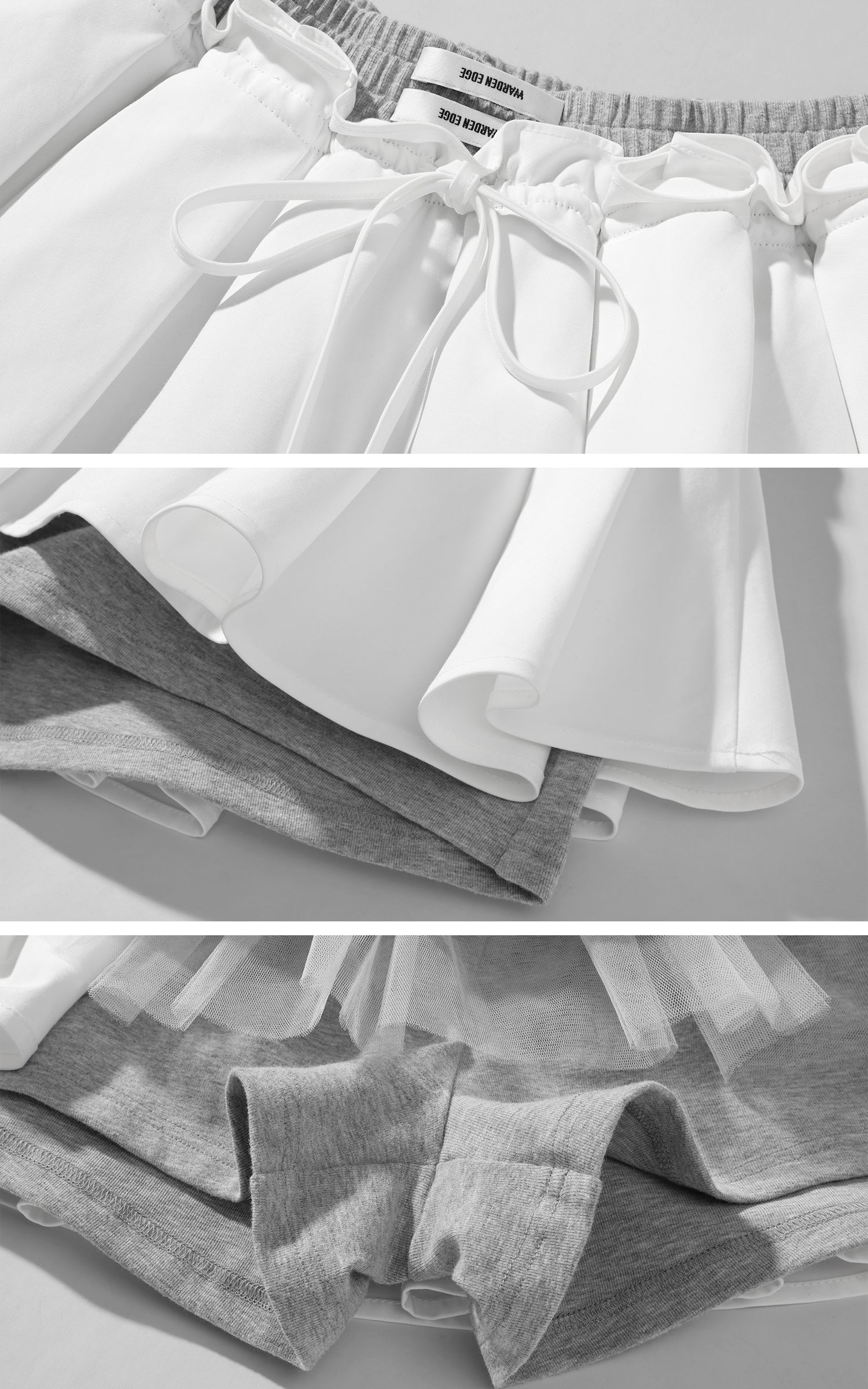 WARDEN EDGE Layered Mini Skirt with Contrast Drawstring Waist and Sporty Cotton Shorts