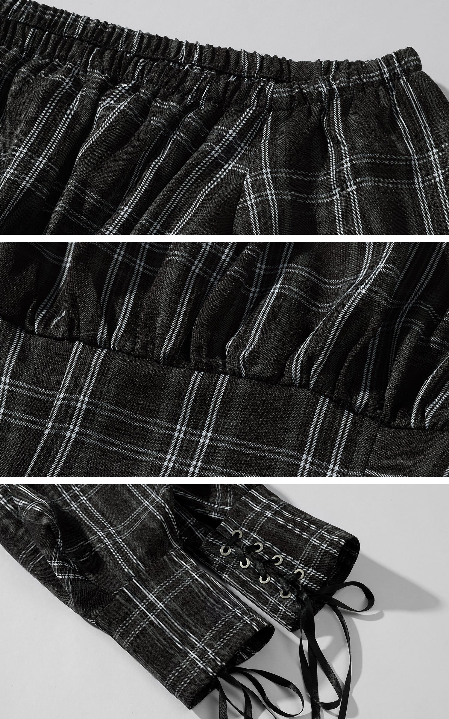 Rase le sol パフスリーブとウエスト絞りのチェックコルセットドレス