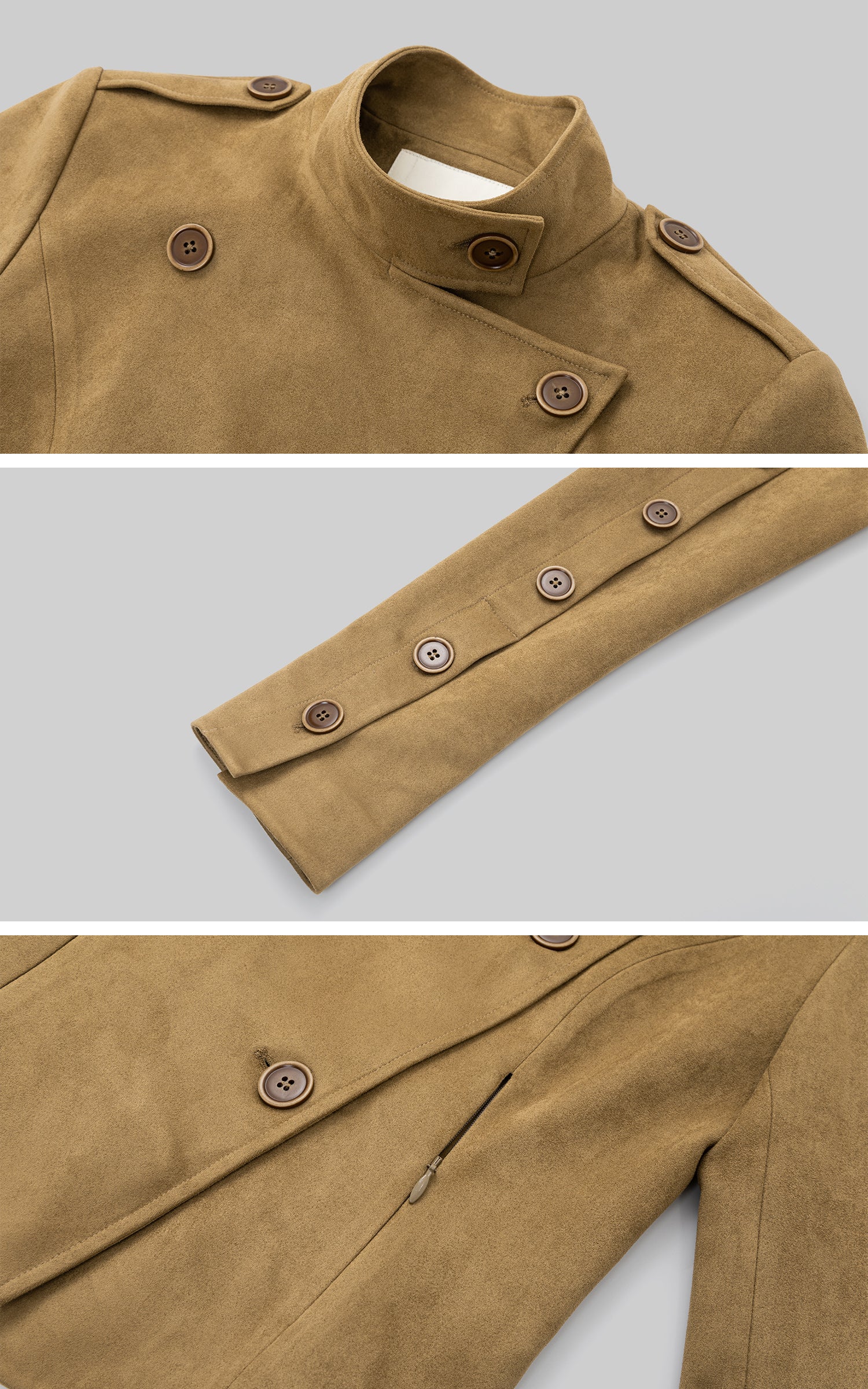 IAMXIAA Cowhide Suede-Like Fitted Stand Collar Jacket