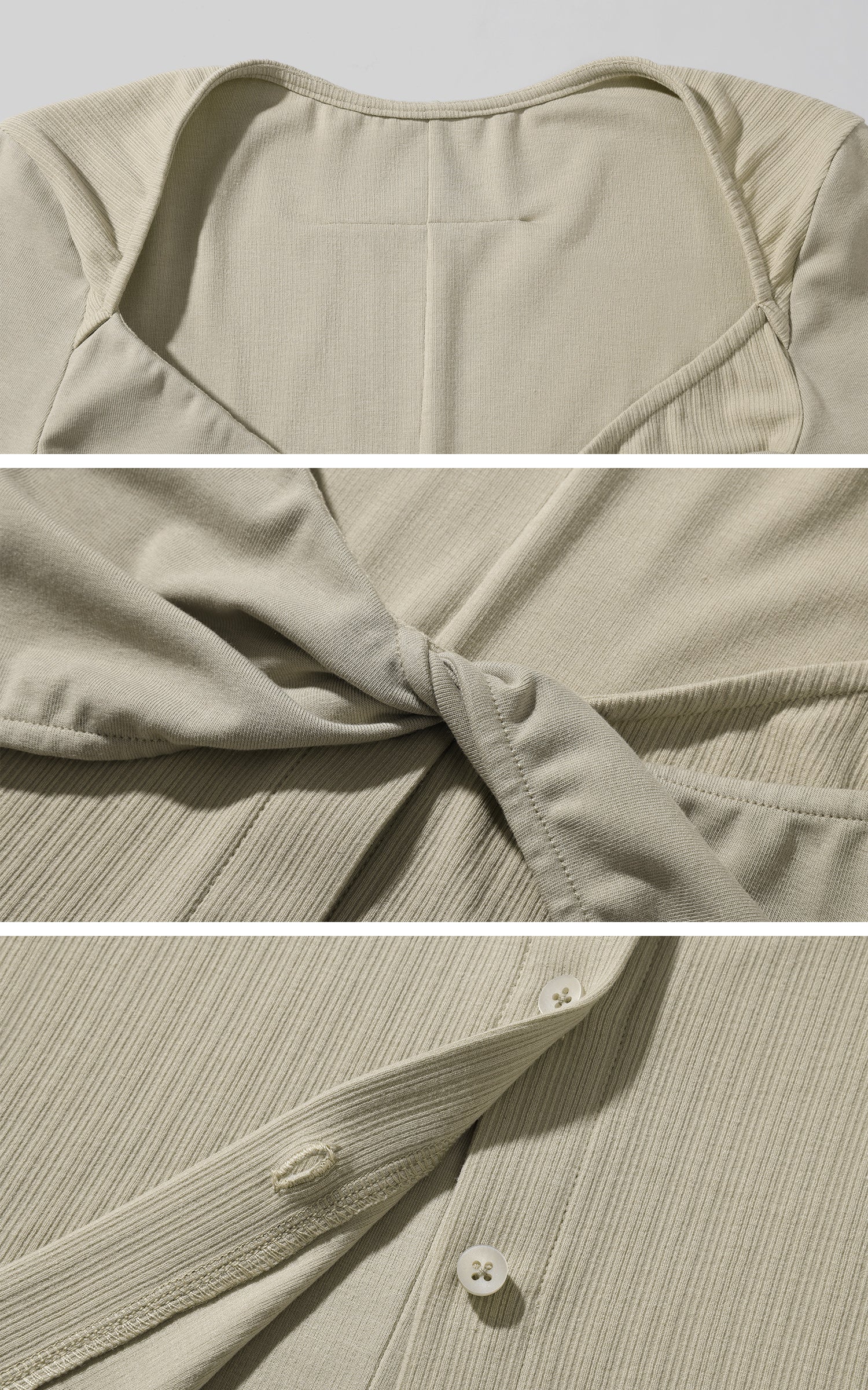 Rase le sol ツイストノットリブ編みオープンネックトップ