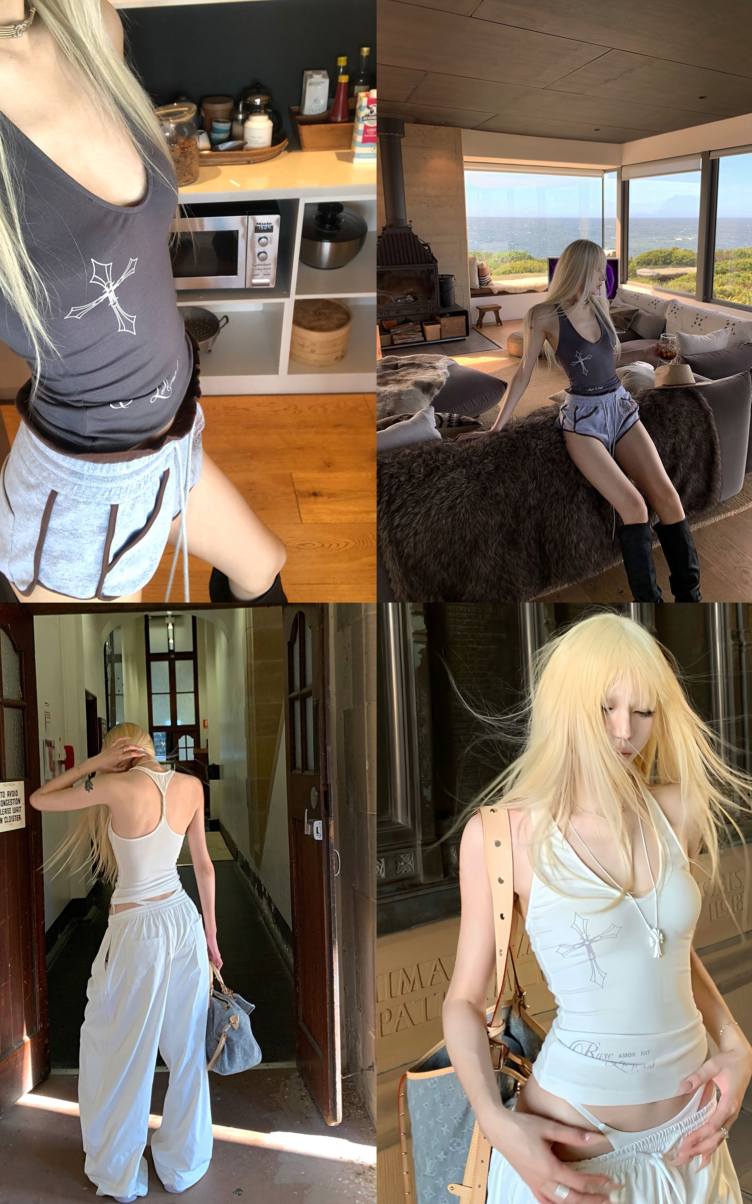 Rase le sol Cross-Print Twisted Back Tank Top - PINKPARKS